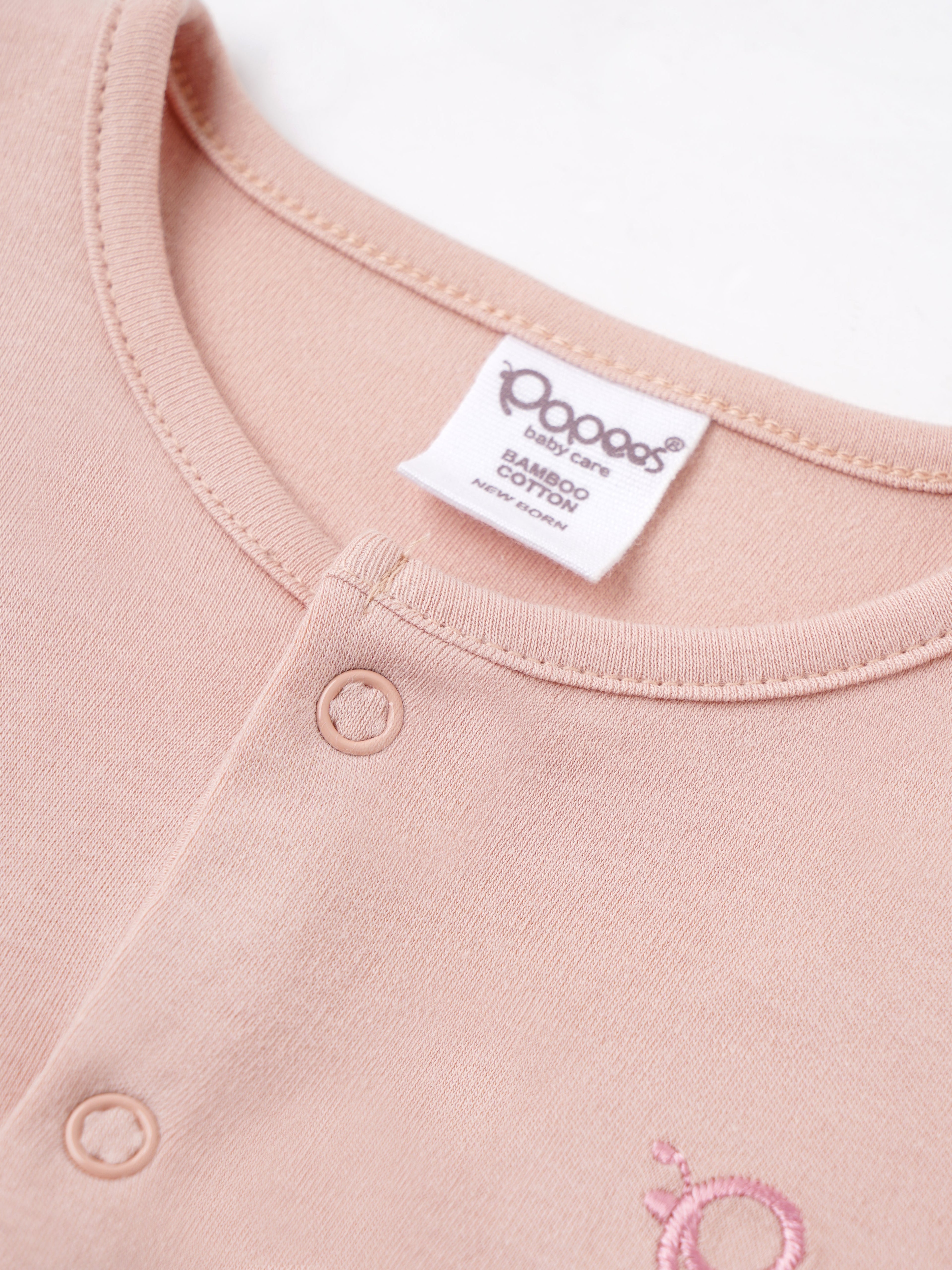 Popees Embroidered Unisex Full-Sleeve Front Open Sleepsuit (0-6 Months) Made of Organic Bamboo Cotton Fabric