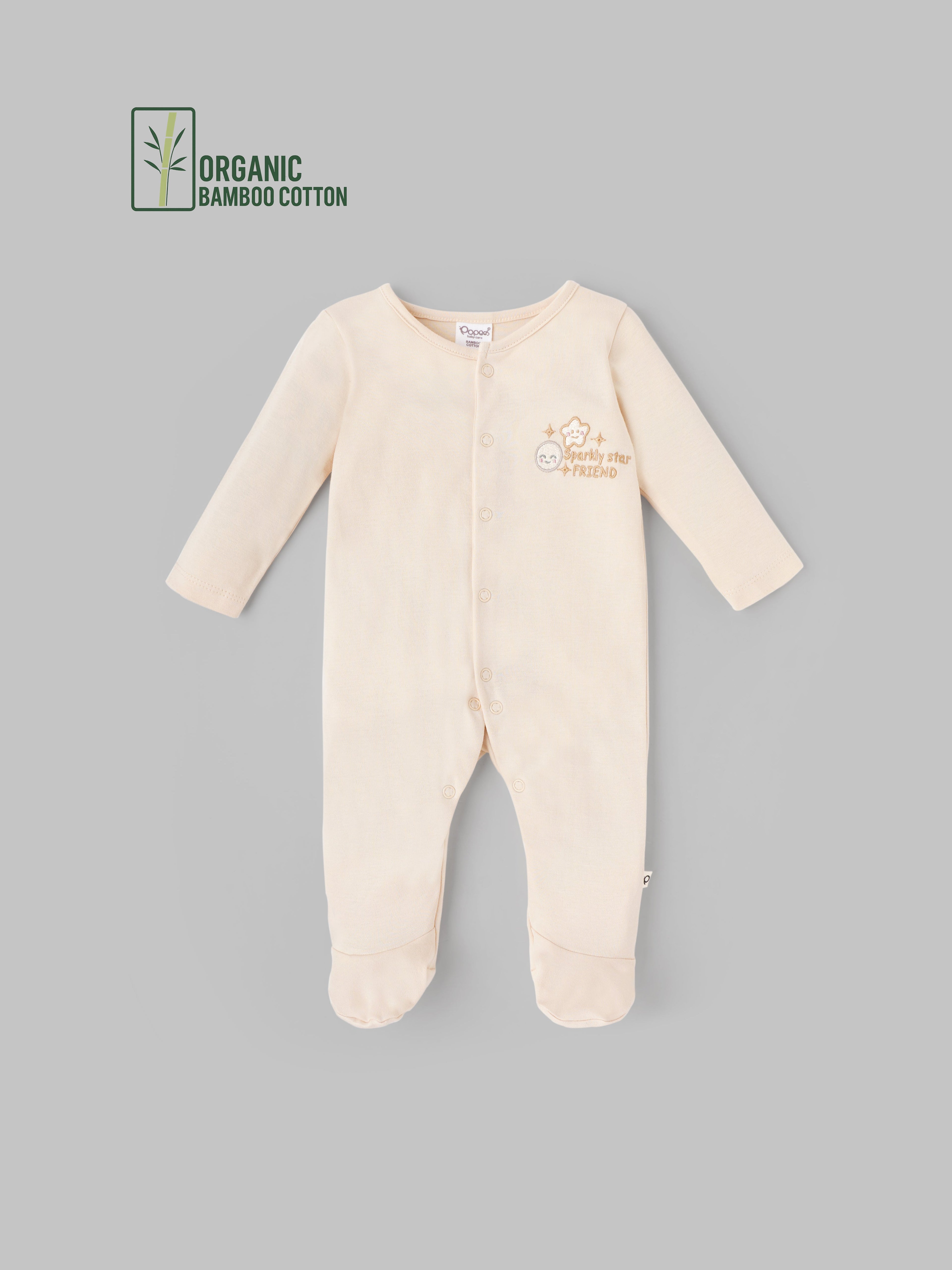 Popees Unisex Full-Sleeve Front Open Sleepsuit (0-6 Months) Made of Organic Bamboo Cotton Fabric