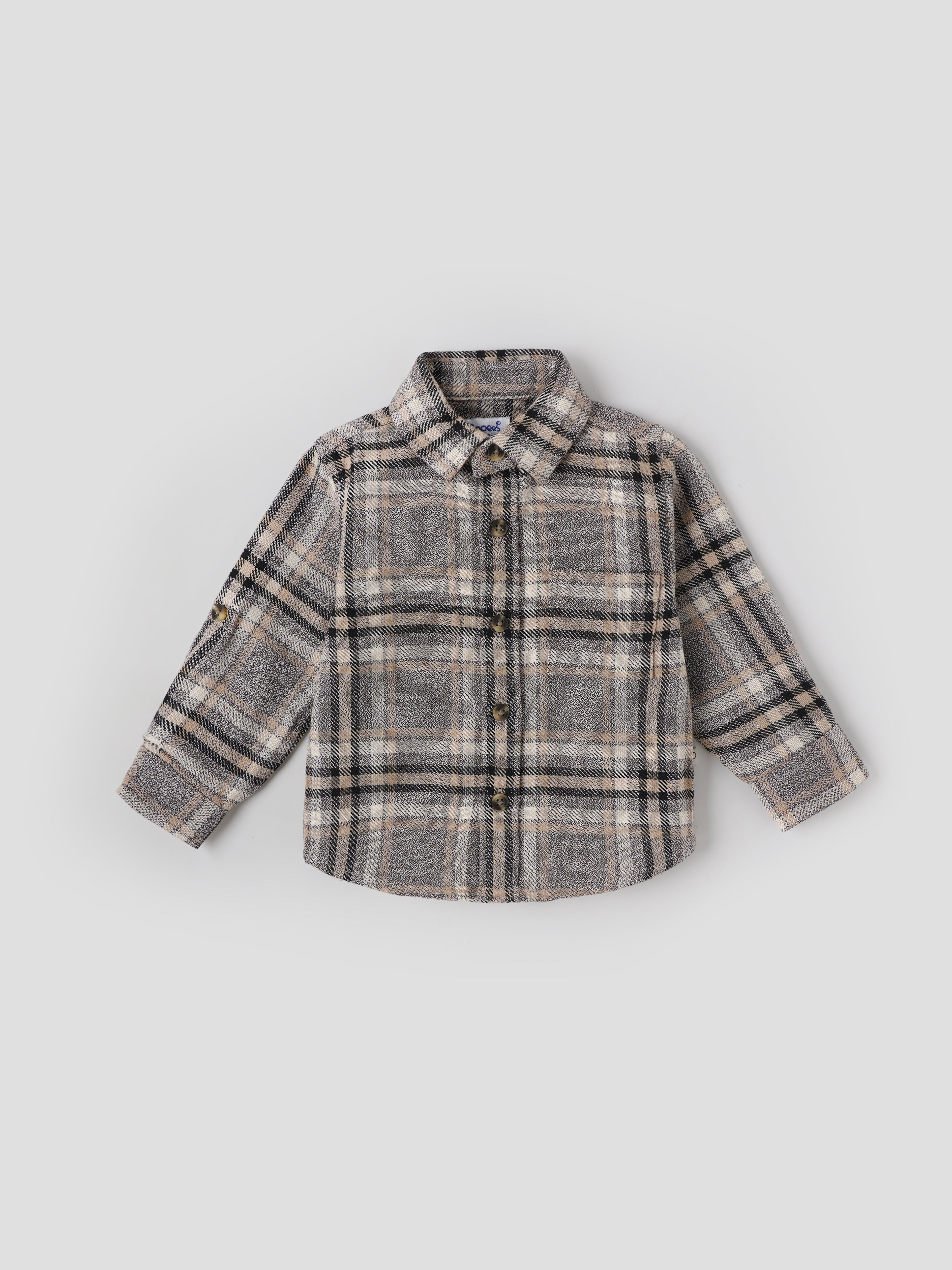 Popees Baby Boys Checked Full Sleeve Shirt| Beige| 9 Months - 4 Years