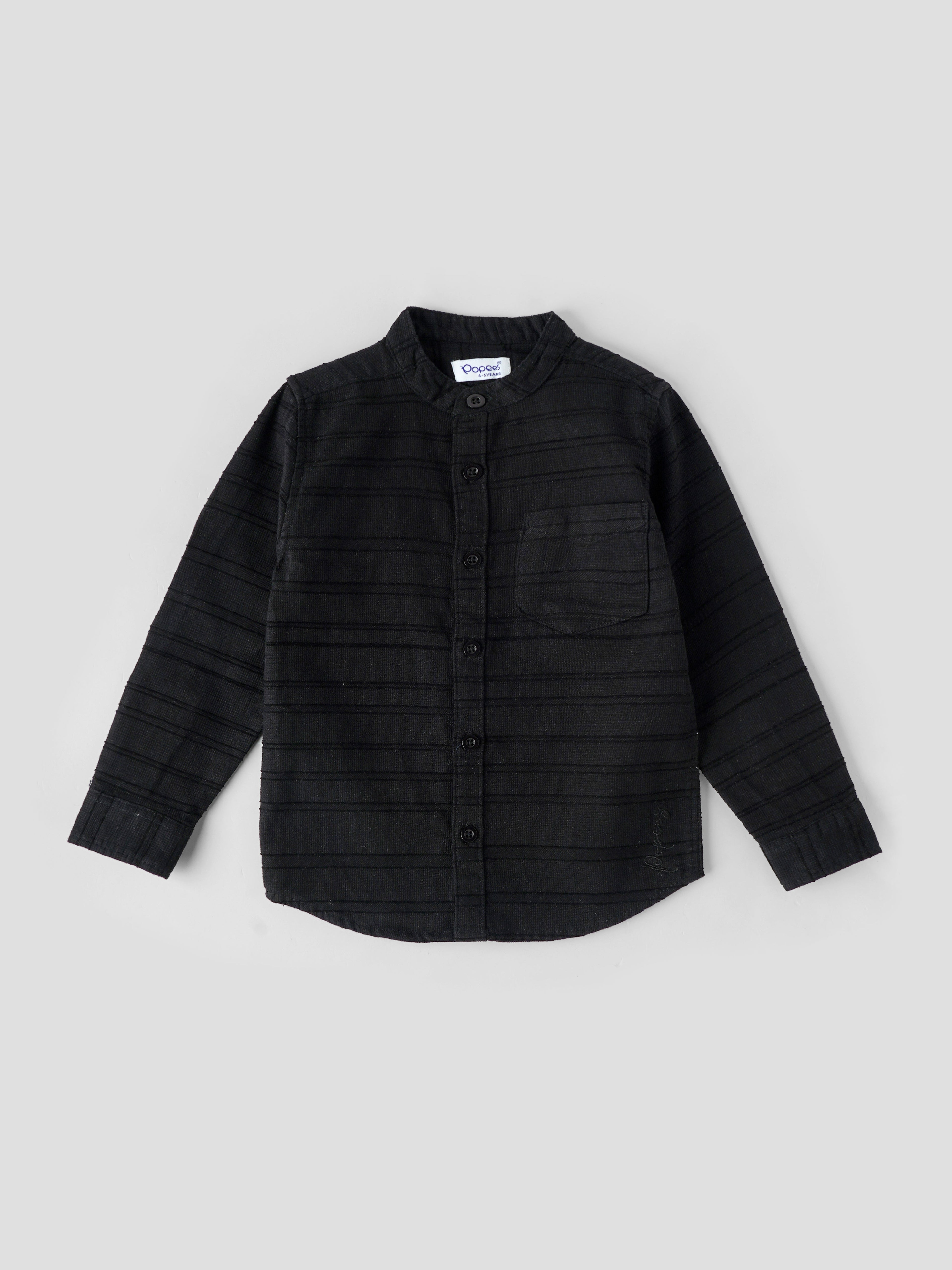 Popees Textured Black Full Sleeve Shirt With Mandarin Collar (1–6 Years) for Boys