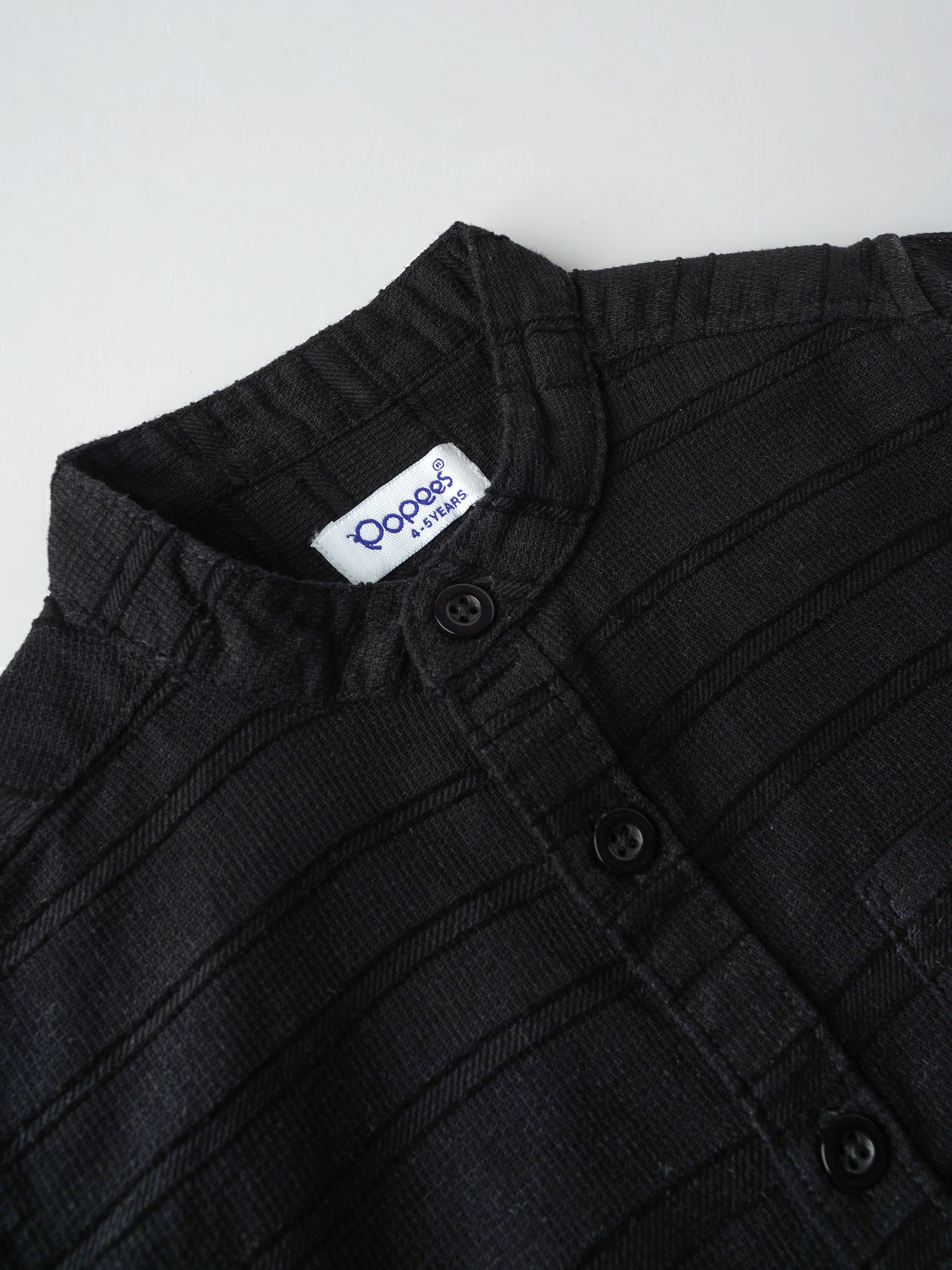 Popees Textured Black Full Sleeve Shirt With Mandarin Collar (1–6 Years) for Boys