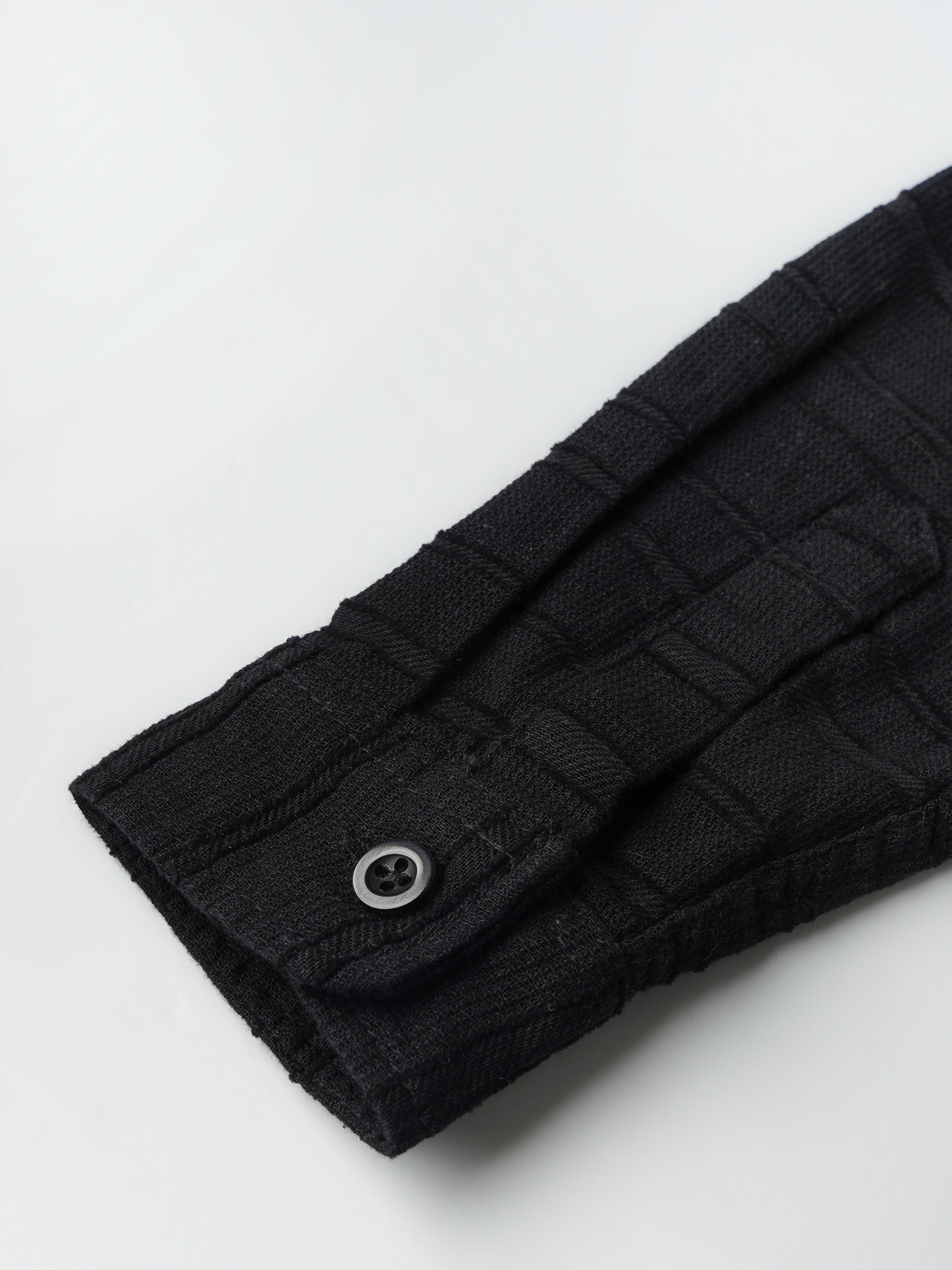 Popees Textured Black Full Sleeve Shirt With Mandarin Collar (1–6 Years) for Boys