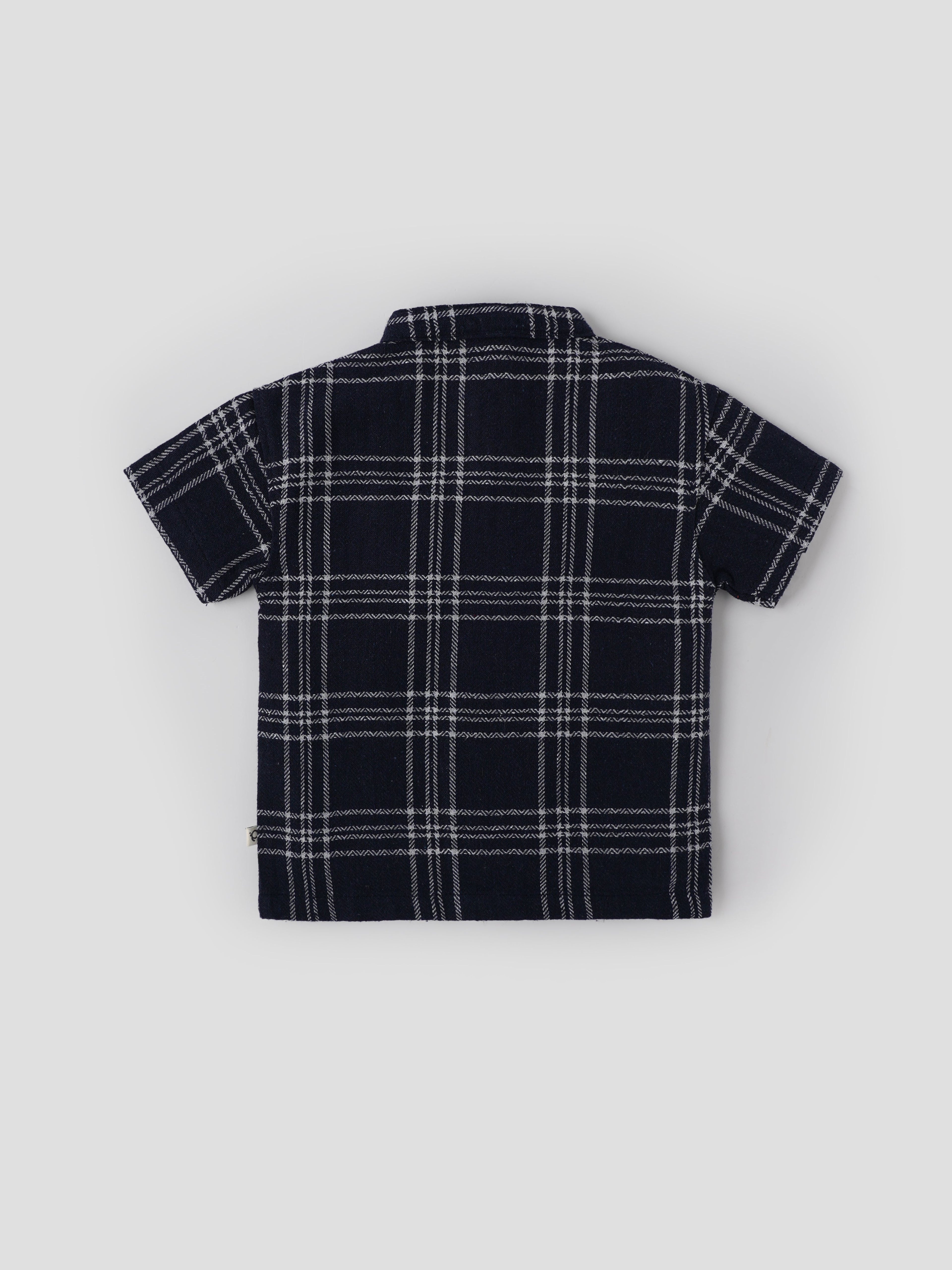 Popees Baby Boys Navy Checked Short Sleeve Cotton Shirt| Navy Blue| 9 Months to 4 Years