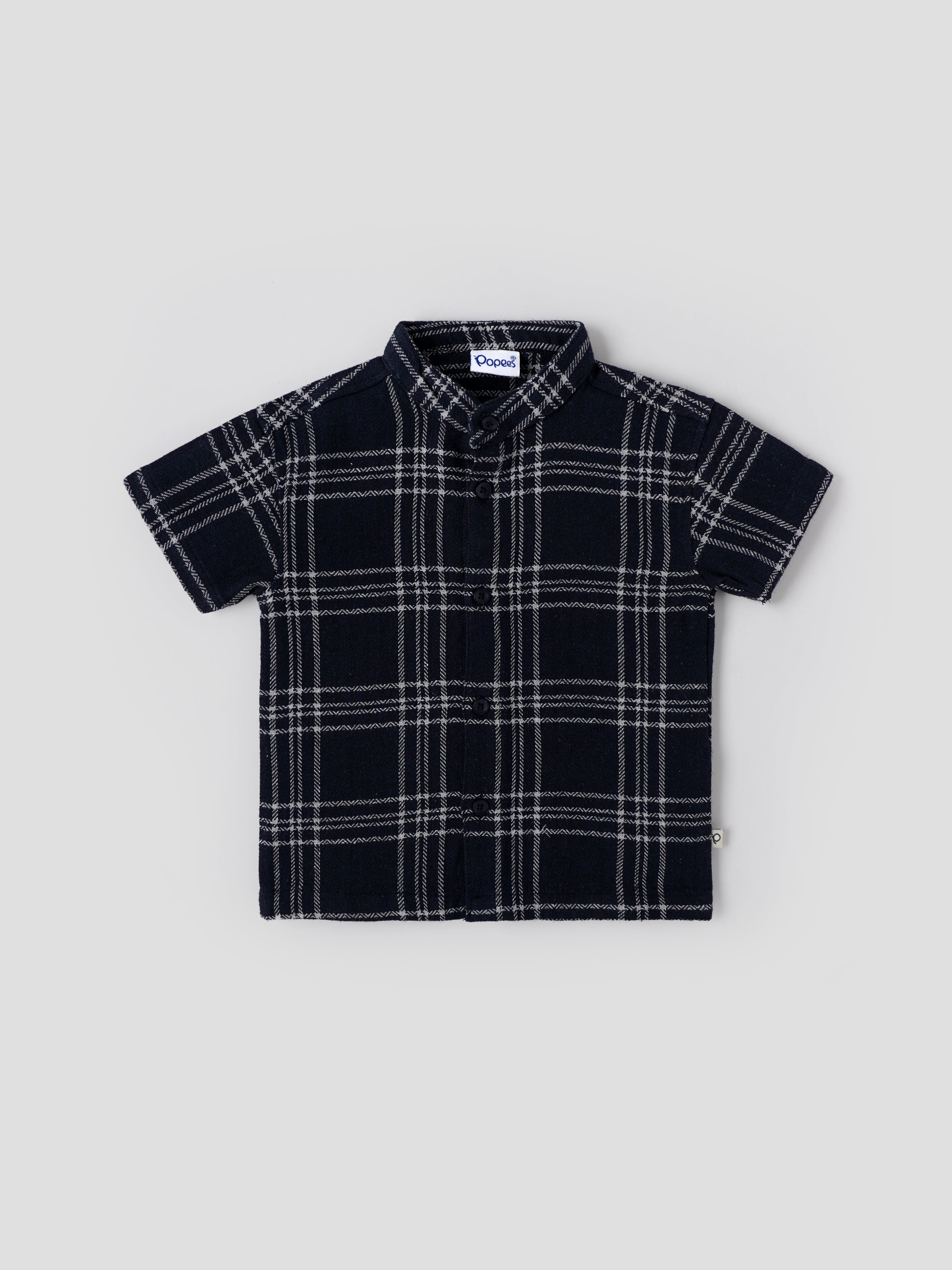 Popees Baby Boys Navy Checked Short Sleeve Cotton Shirt| Navy Blue| 9 Months to 4 Years