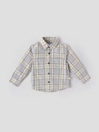 Baby Boys Checked Full Sleeve Cotton Shirt with Front Pocket| Grey| 9 Months to 4 Years