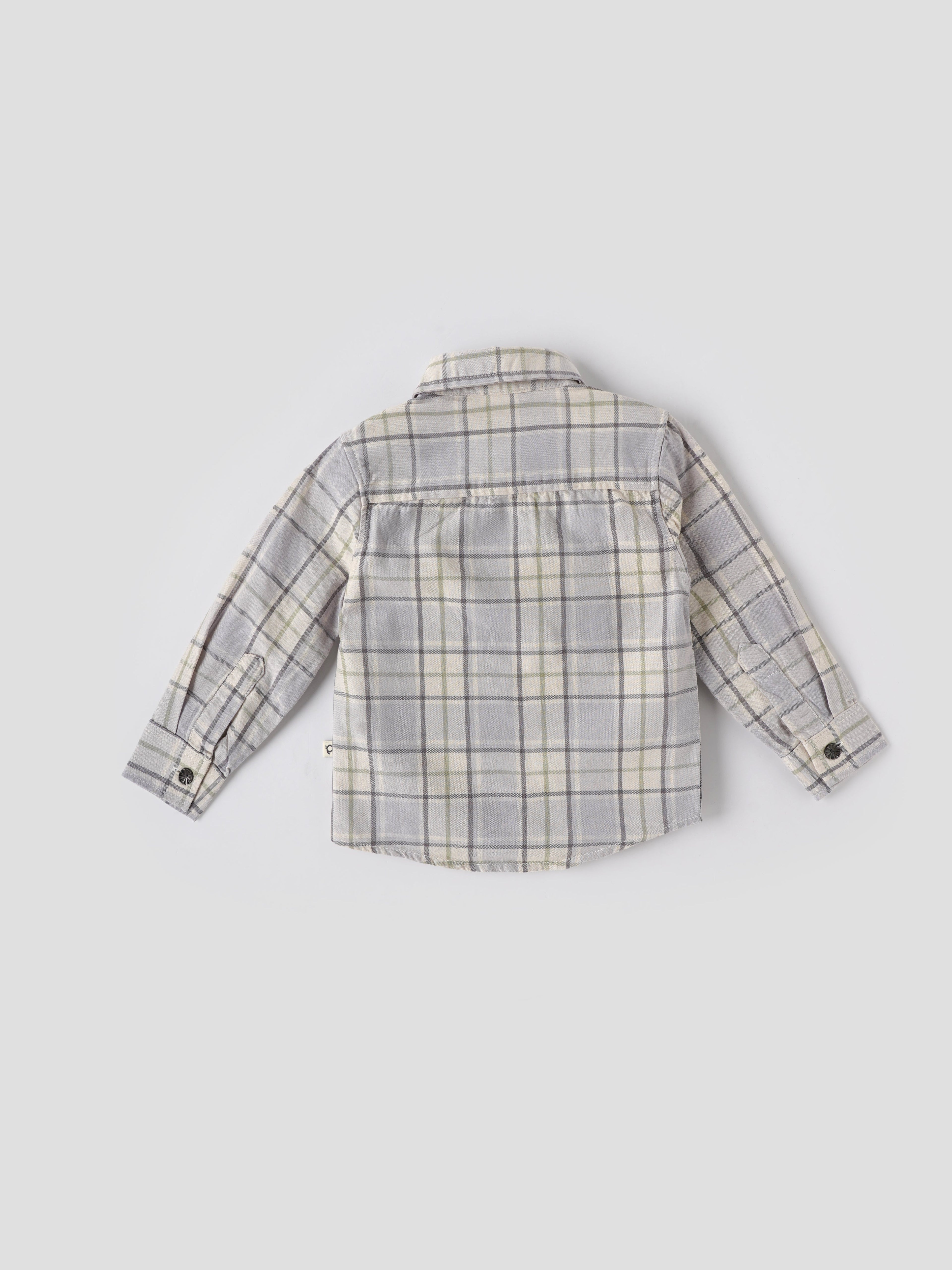 Baby Boys Checked Full Sleeve Cotton Shirt with Front Pocket| Grey| 9 Months to 4 Years
