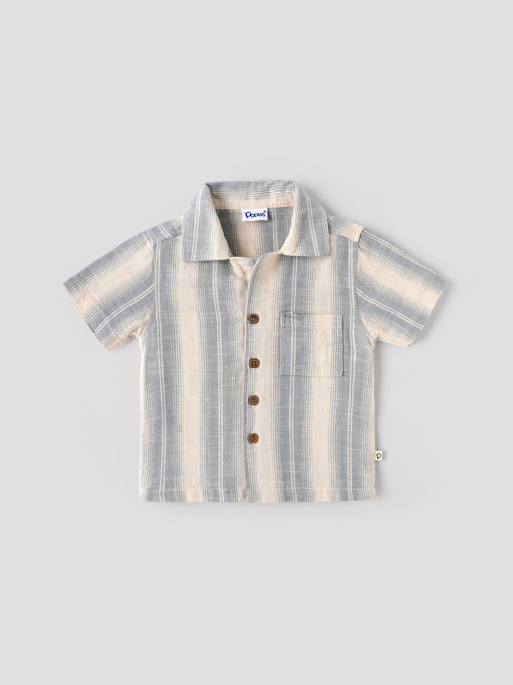 Popees Baby Boys Striped Short Sleeve Cotton Shirt| Grey & Beige| 9 Months to 4 Years
