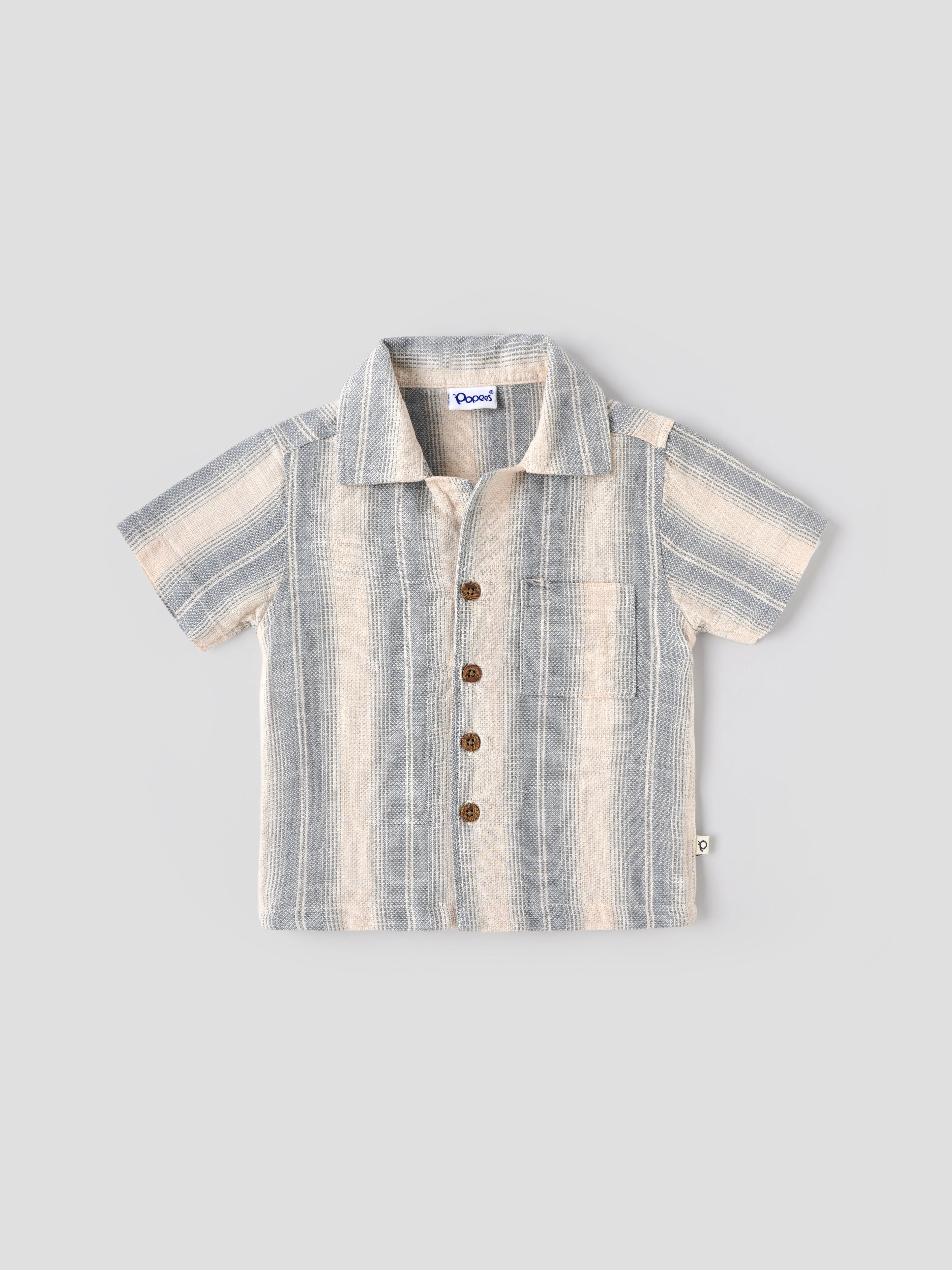 Popees Baby Boys Striped Short Sleeve Cotton Shirt| Grey & Beige| 9 Months to 4 Years
