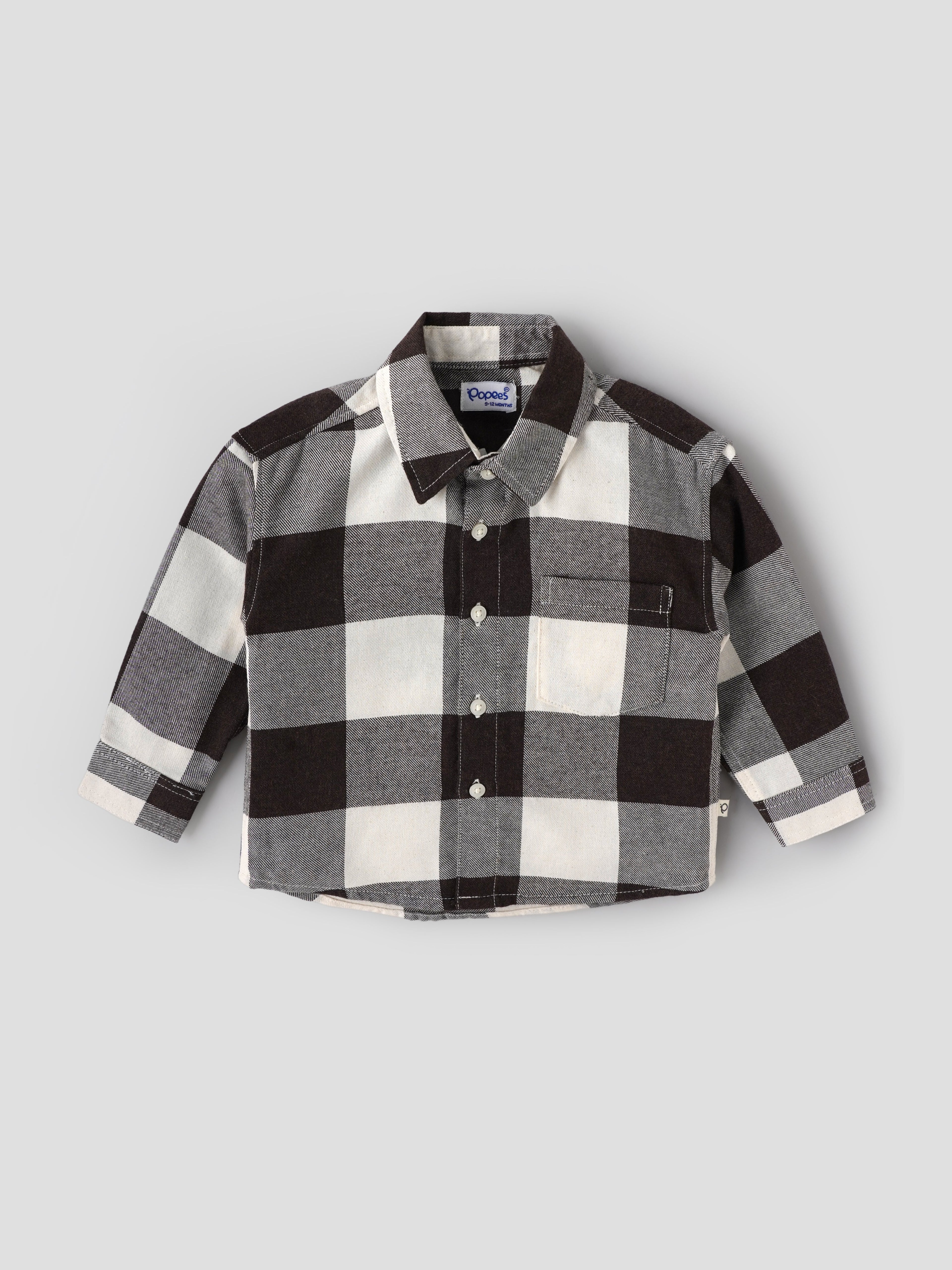 Popees Baby Boys Checked Cotton Shirt|Full Sleeve Button-Down Plaid Casual Wear with Chest Pocket |9 Months to 4 Years