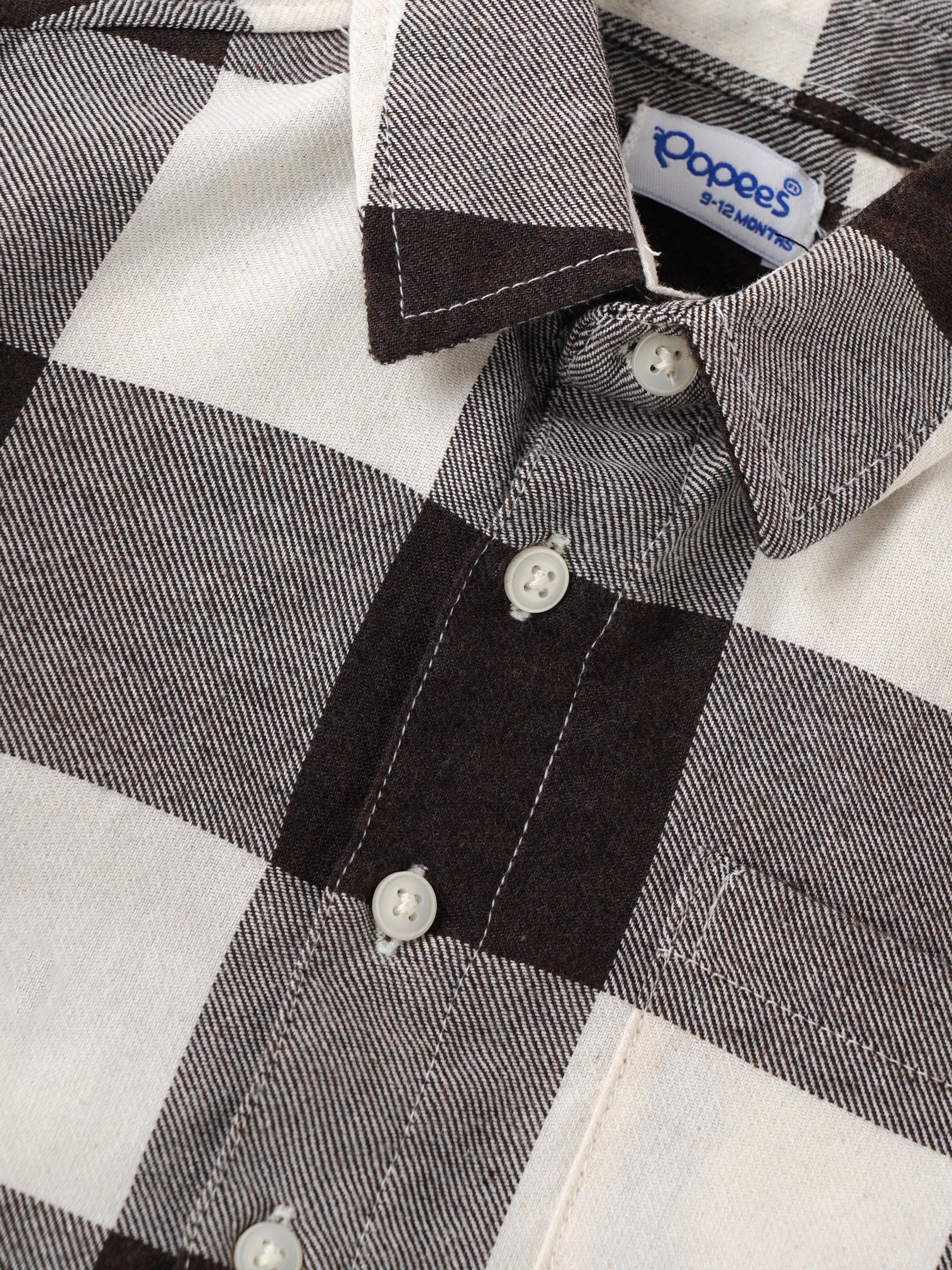 Popees Baby Boys Checked Cotton Shirt|Full Sleeve Button-Down Plaid Casual Wear with Chest Pocket |9 Months to 4 Years