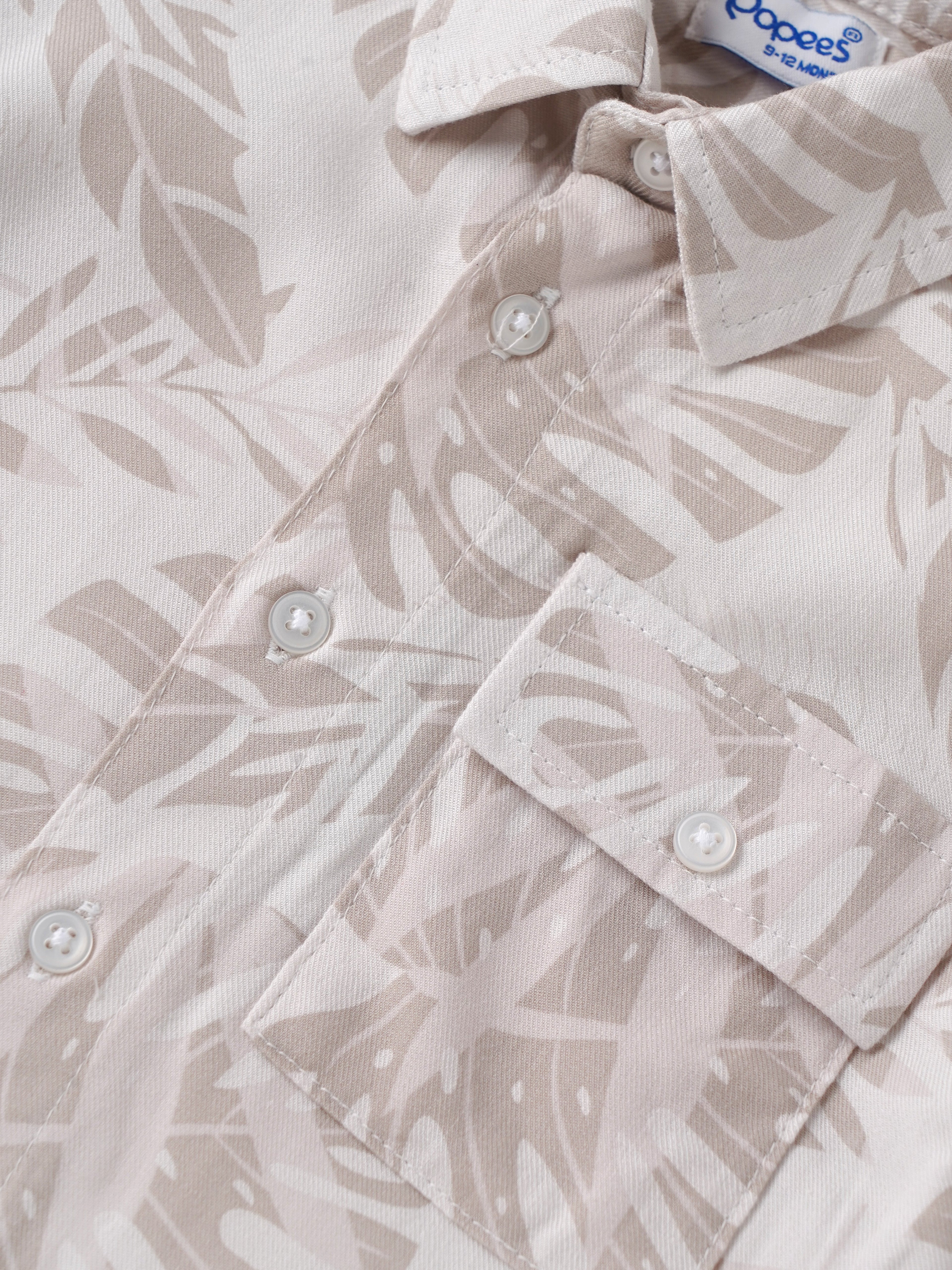 Popees Baby Boys Tropical Leaf Printed Cotton Shirt|Full Sleeve Button-Down Casual Wear with Chest Pocket |9 Months to 4 Years