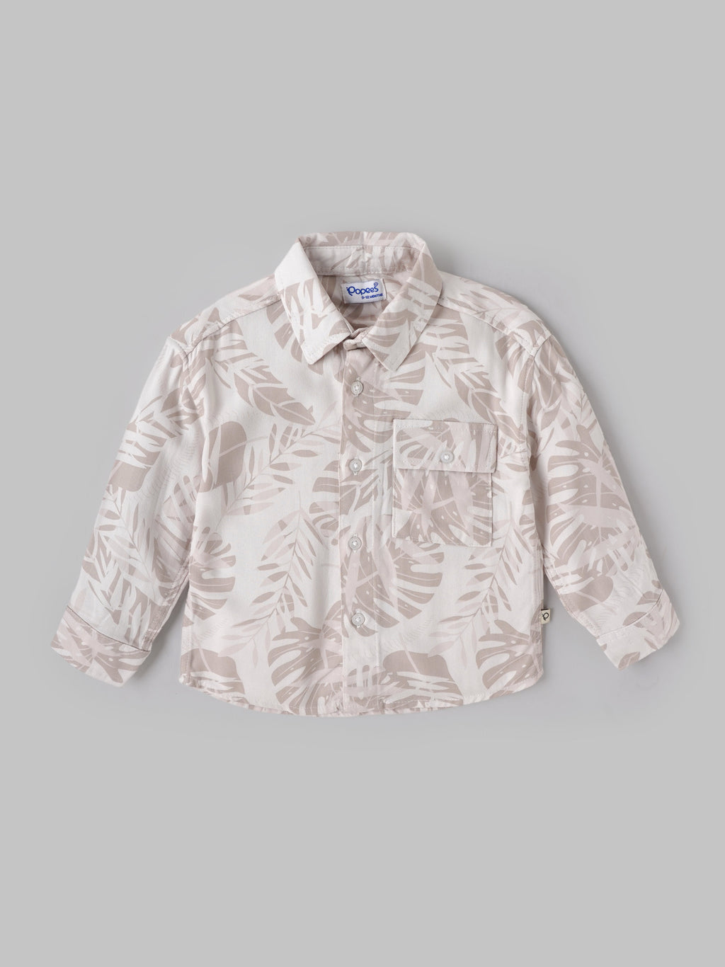 Popees Baby Boys Tropical Leaf Printed Cotton Shirt|Full Sleeve Button-Down Casual Wear with Chest Pocket |9 Months to 4 Years