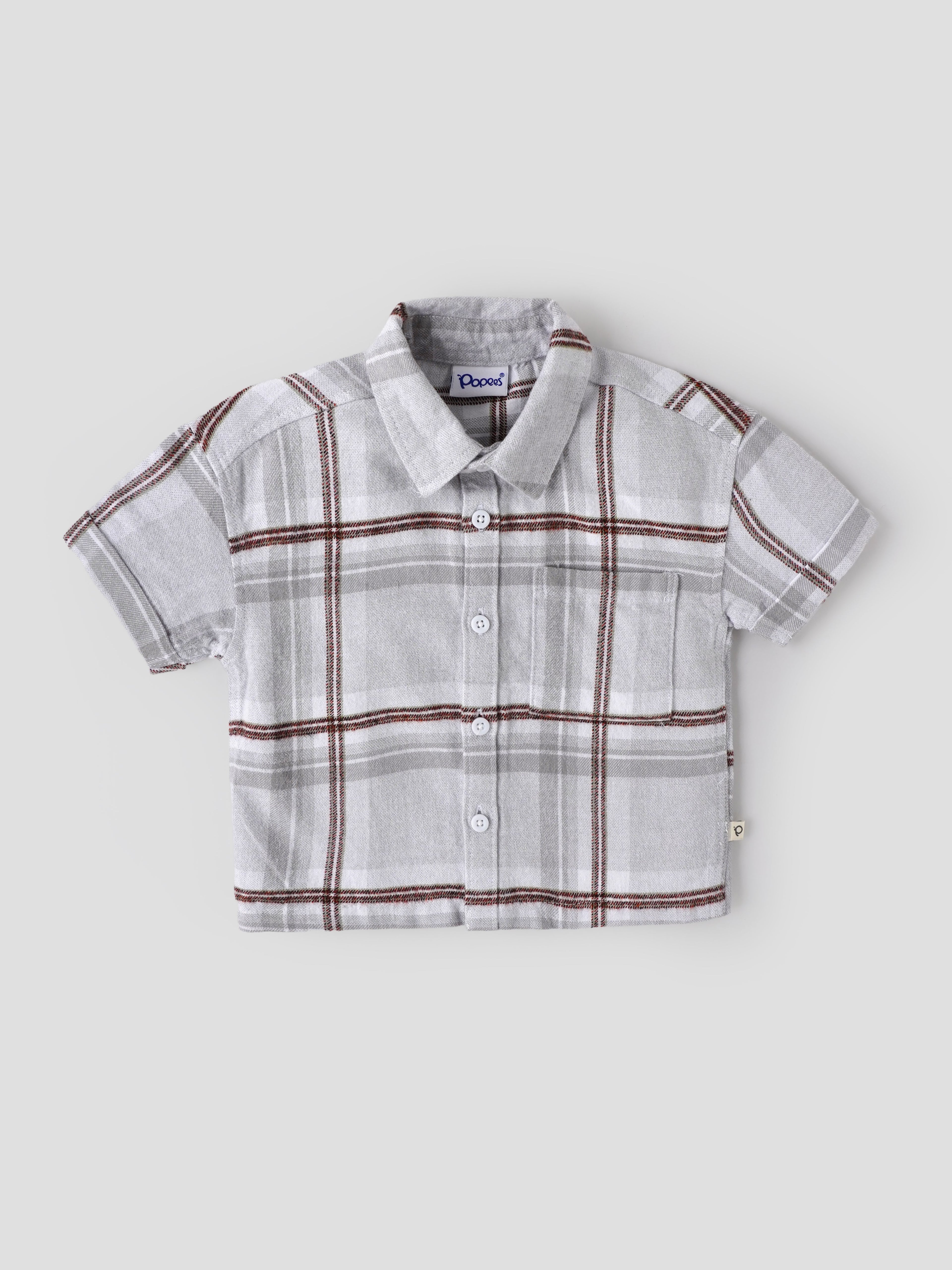 Popees Boys Checked Cotton Shirt|Soft Breathable Casual Baby Shirt with Collar & Buttons |9 Months–4 Years)