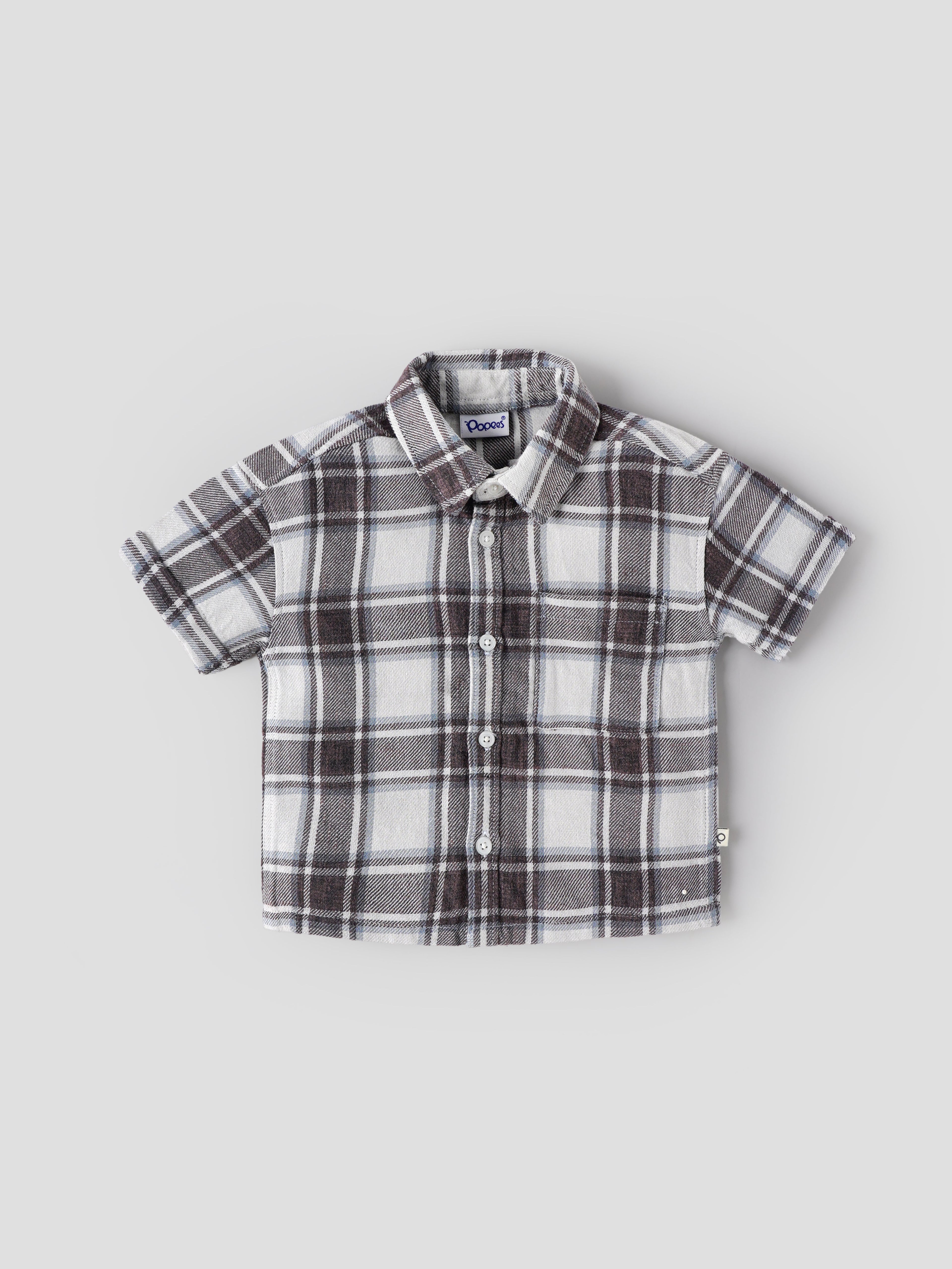 Popees Baby Boys Checked Cotton Shirt | Short Sleeve Plaid | 9M–4Y