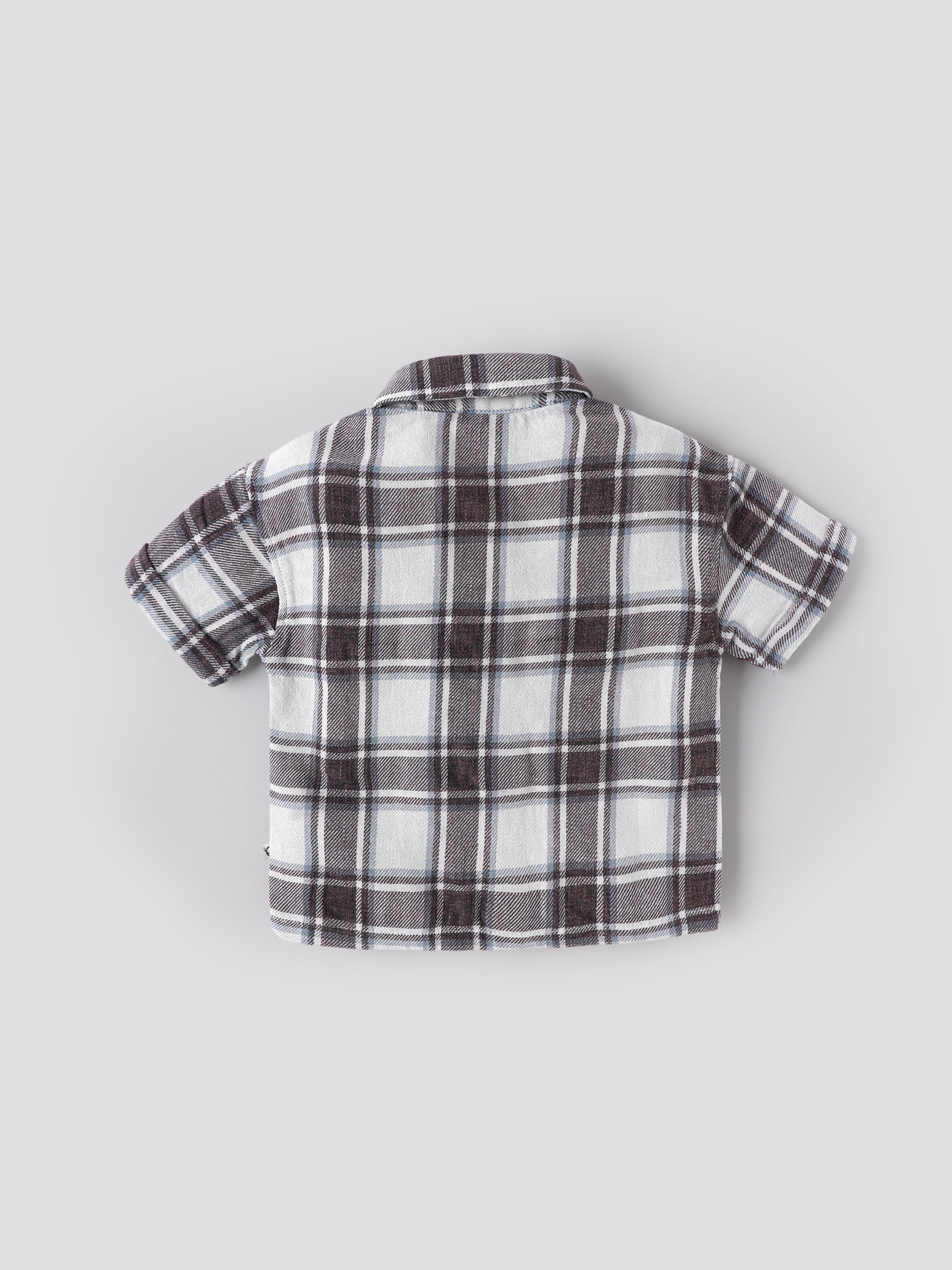 Popees Baby Boys Checked Cotton Shirt | Short Sleeve Plaid | 9M–4Y