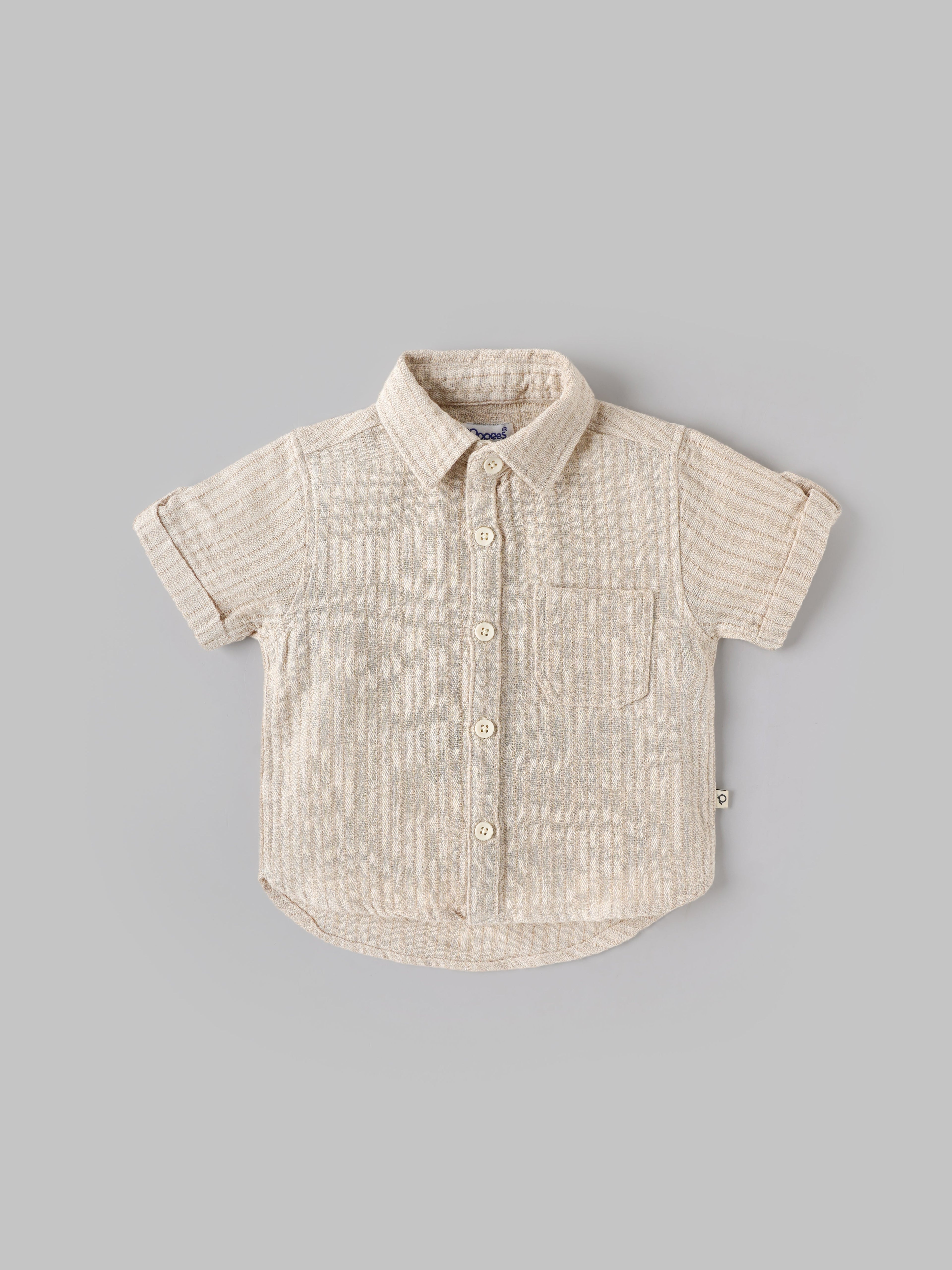 Popees Baby Boys Beige Textured Cotton Casual Shirt with Collar & Pocket| 9 Months–4 Years