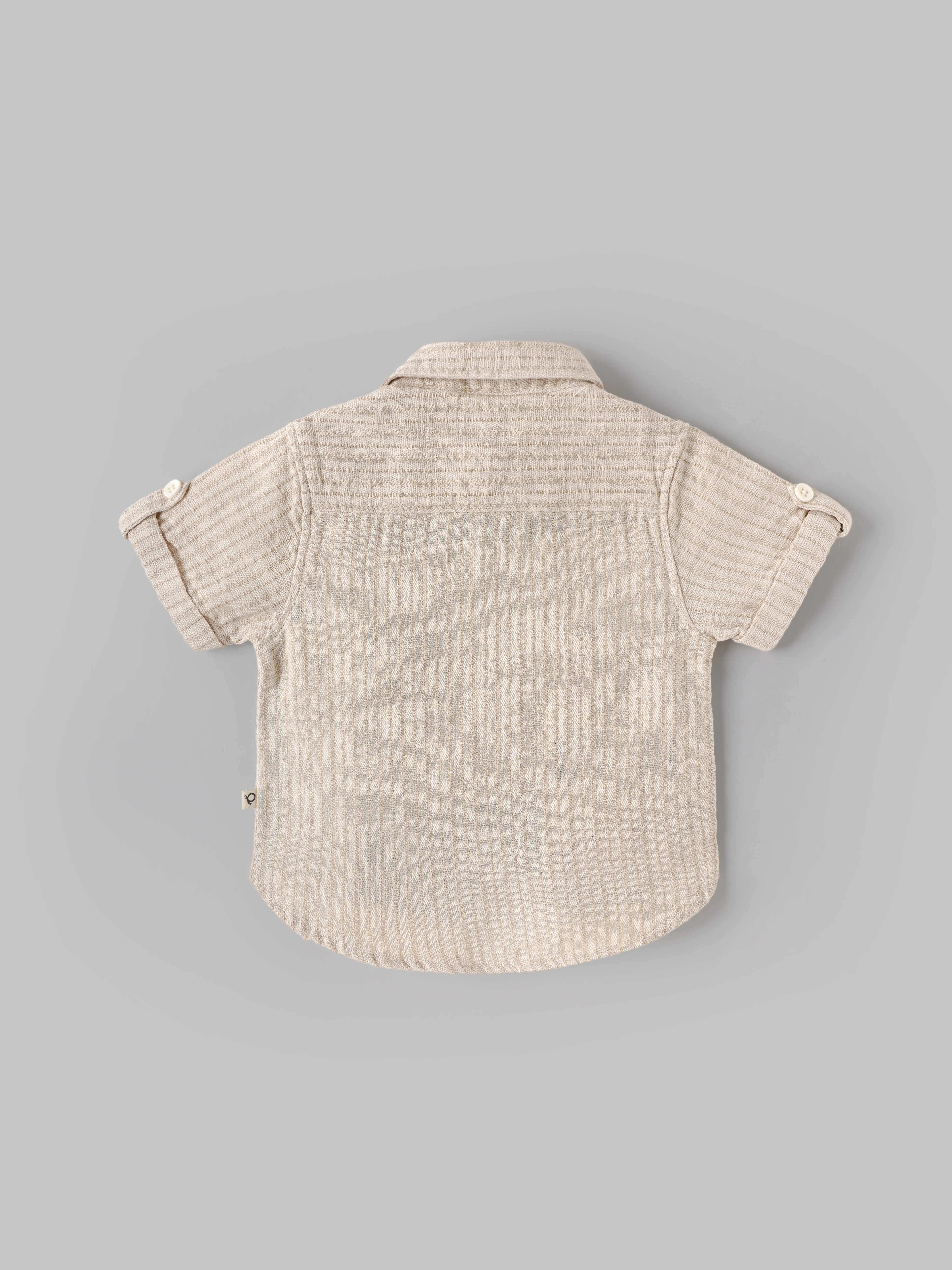 Popees Baby Boys Beige Textured Cotton Casual Shirt with Collar & Pocket| 9 Months–4 Years