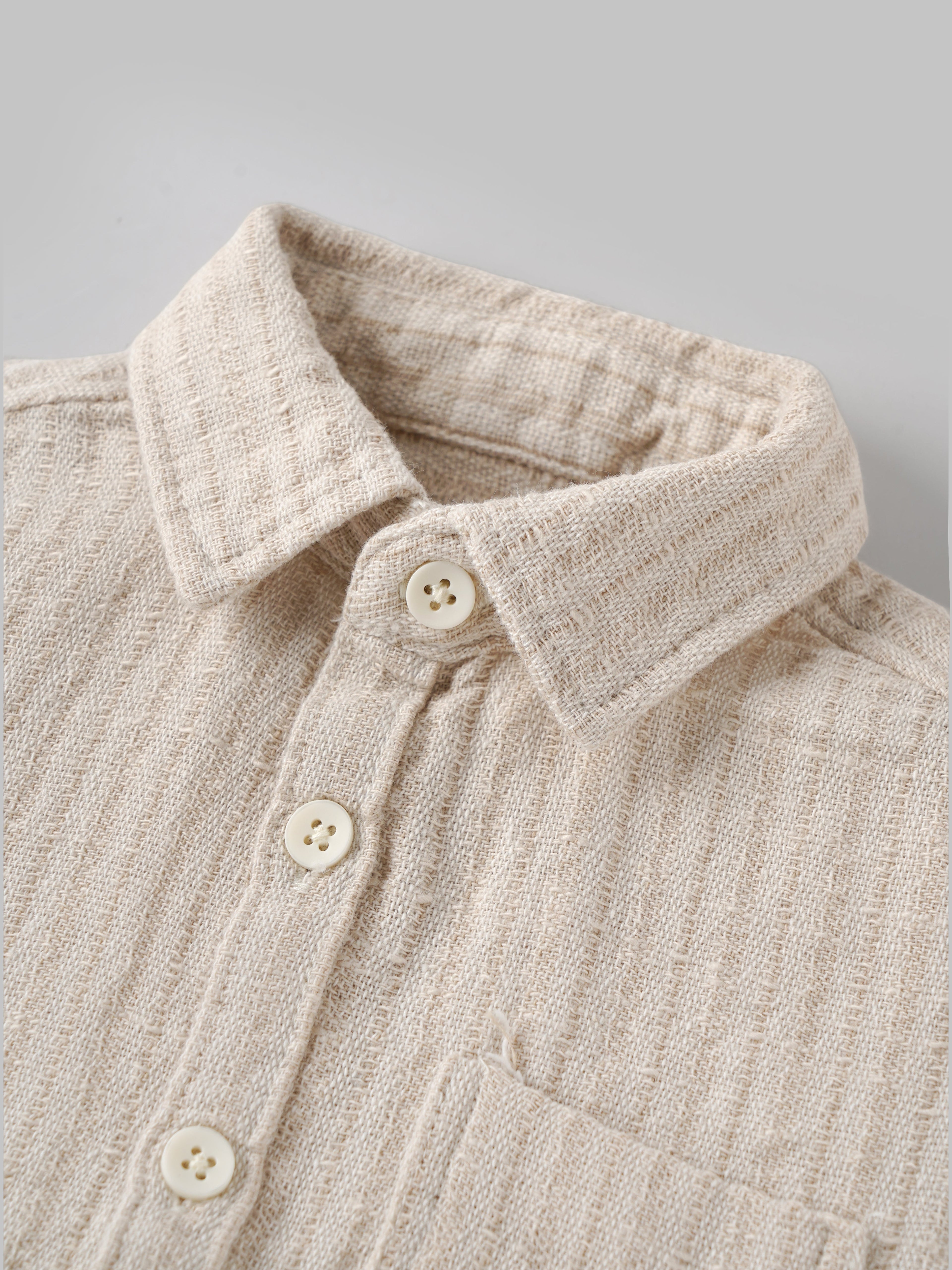 Popees Baby Boys Beige Textured Cotton Casual Shirt with Collar & Pocket| 9 Months–4 Years