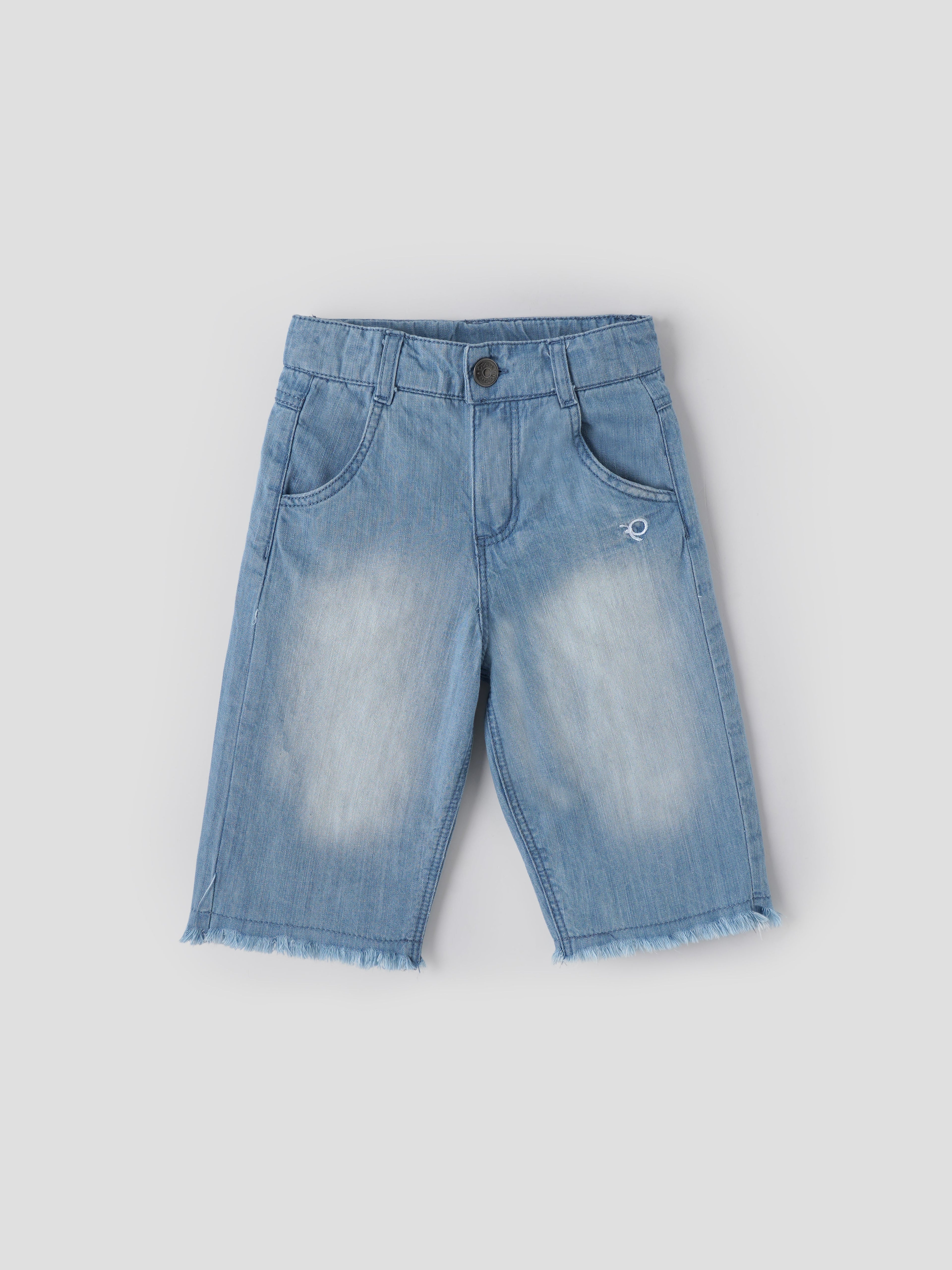 Popees Baby Girls Light Wash Denim Pant with Frayed Hem| Blue| 6 Months to 4 Years