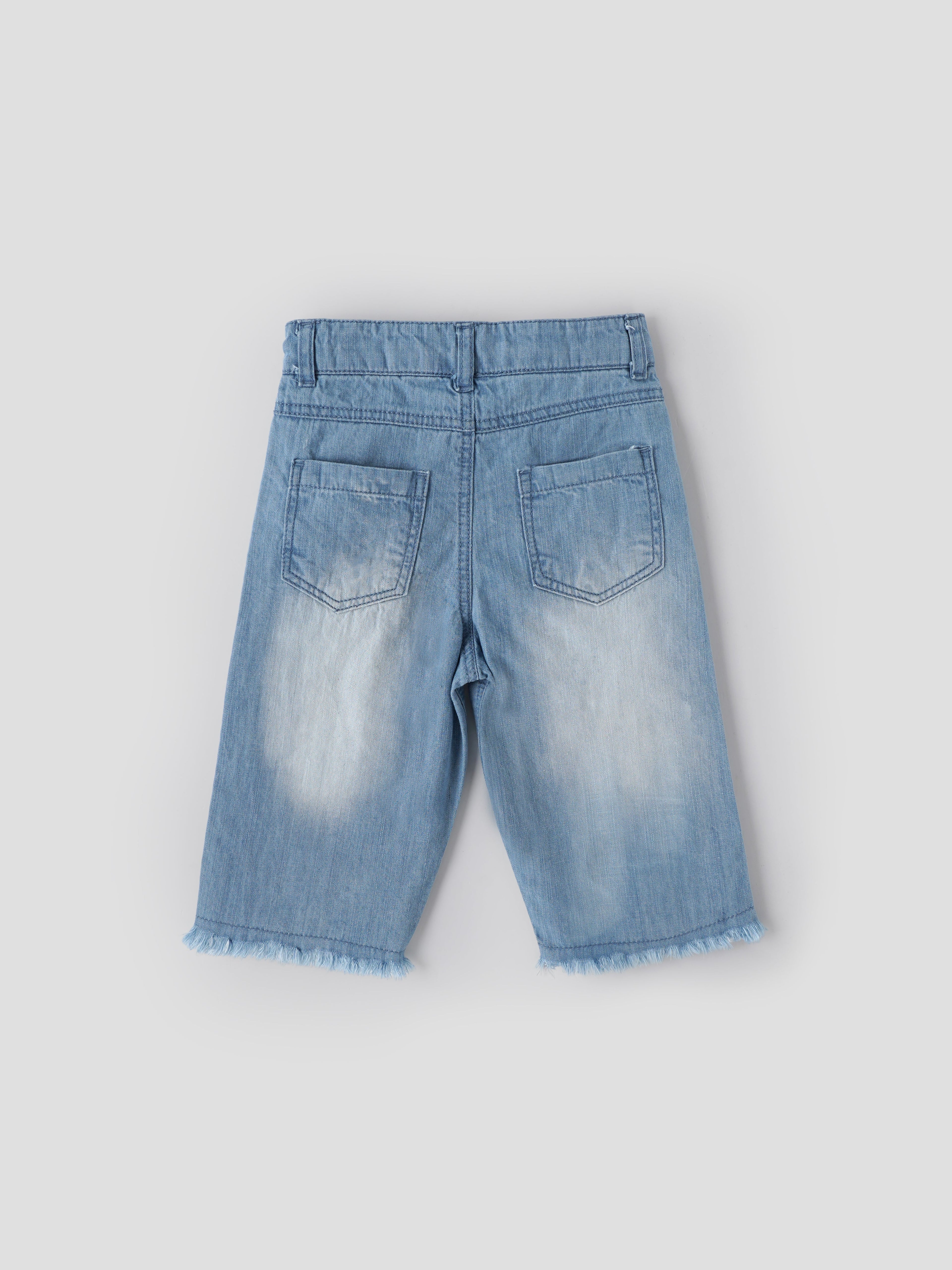 Popees Baby Girls Light Wash Denim Pant with Frayed Hem| Blue| 6 Months to 4 Years