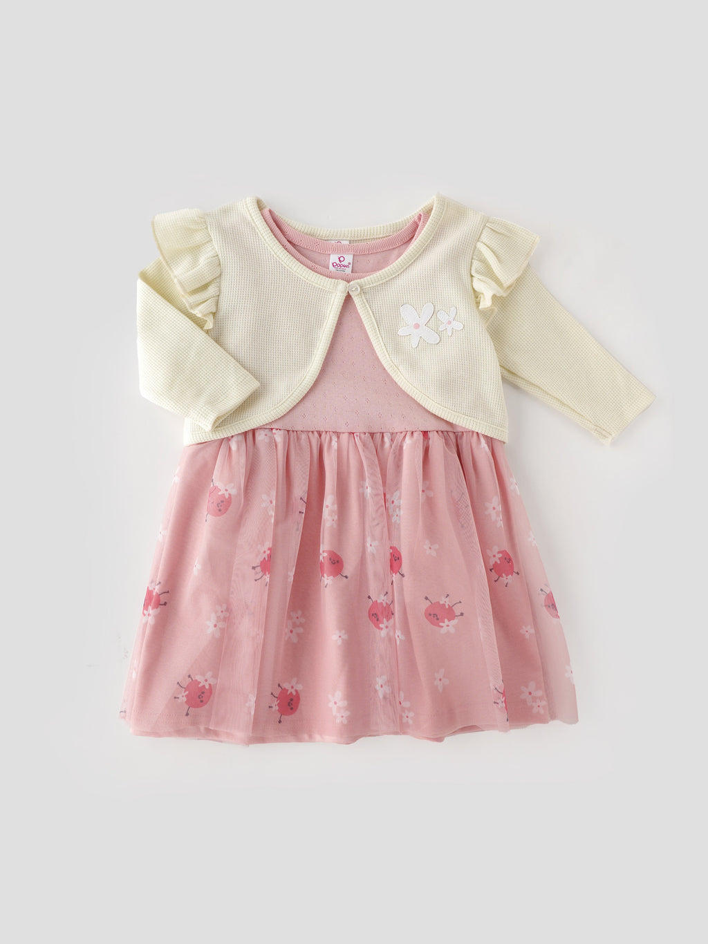 Popees Fashionable Printed Dress With Waffle Shrug Set (1-8 Years) for Girls