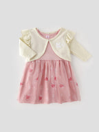 Popees Fashionable Printed Dress With Waffle Shrug Set (1-8 Years) for Girls