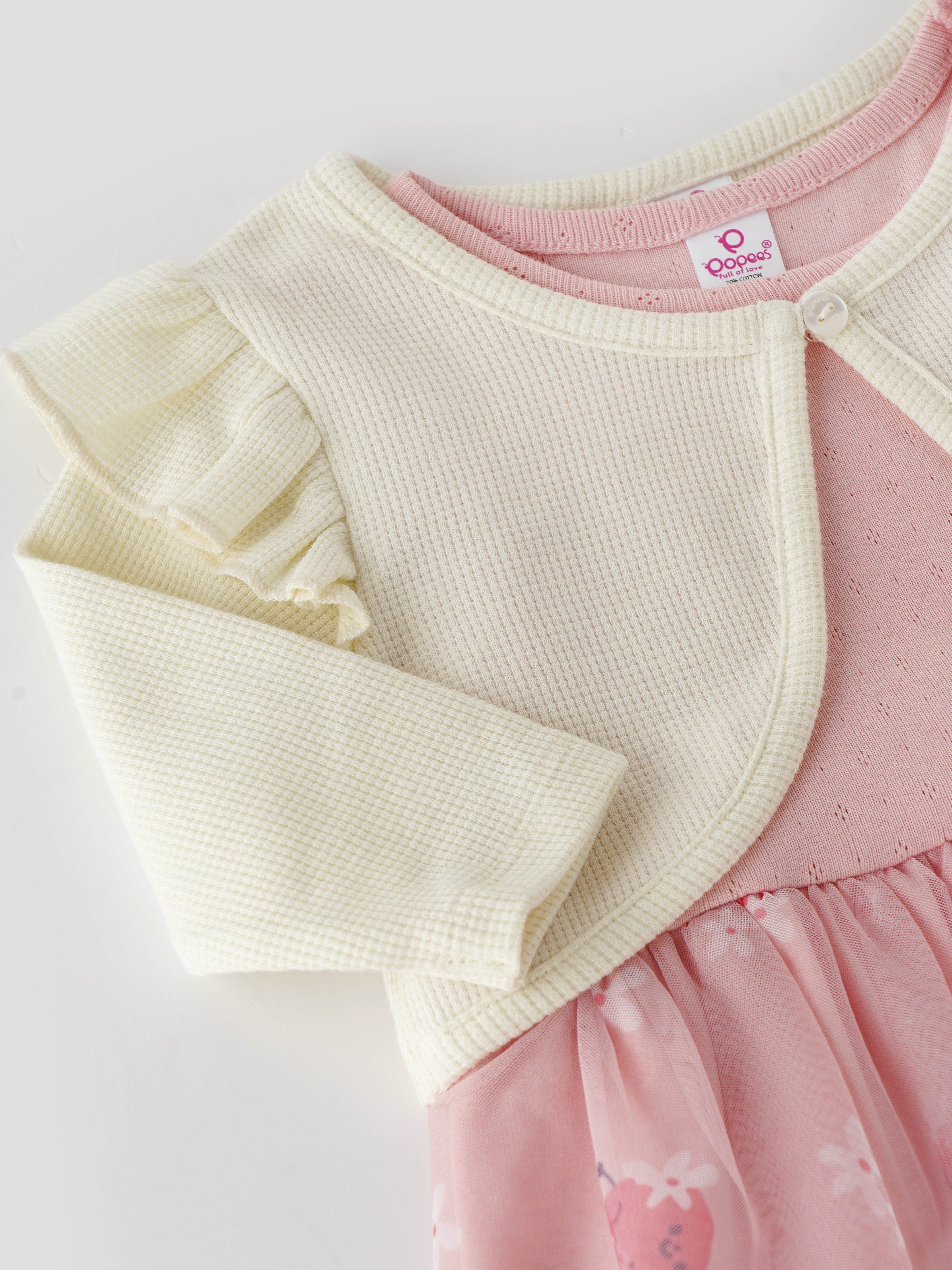 Popees Fashionable Printed Dress With Waffle Shrug Set (1-8 Years) for Girls