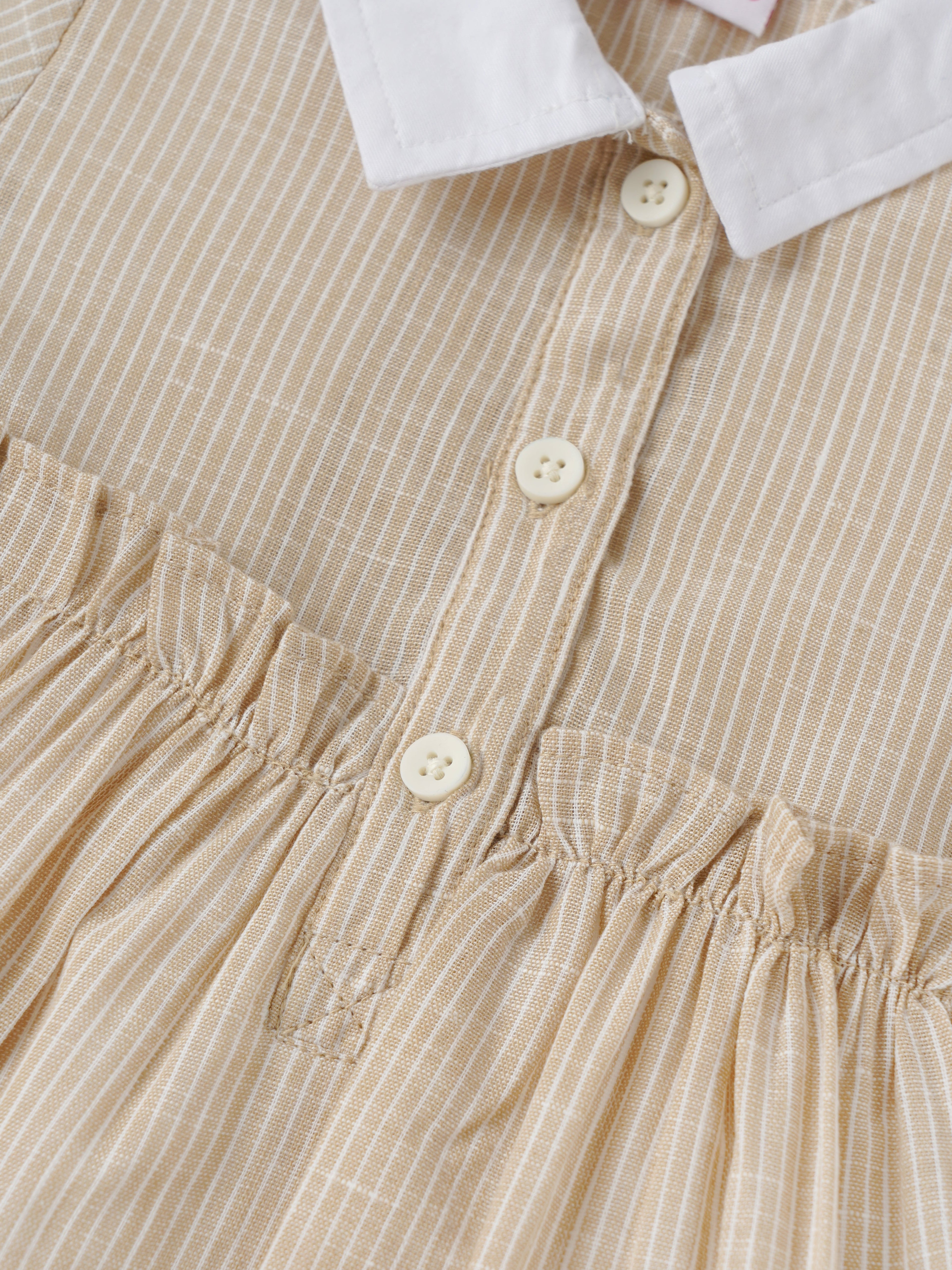 Popees Baby Girls Short Sleeve Cotton Dress| Beige| 9 Months To 4 Years