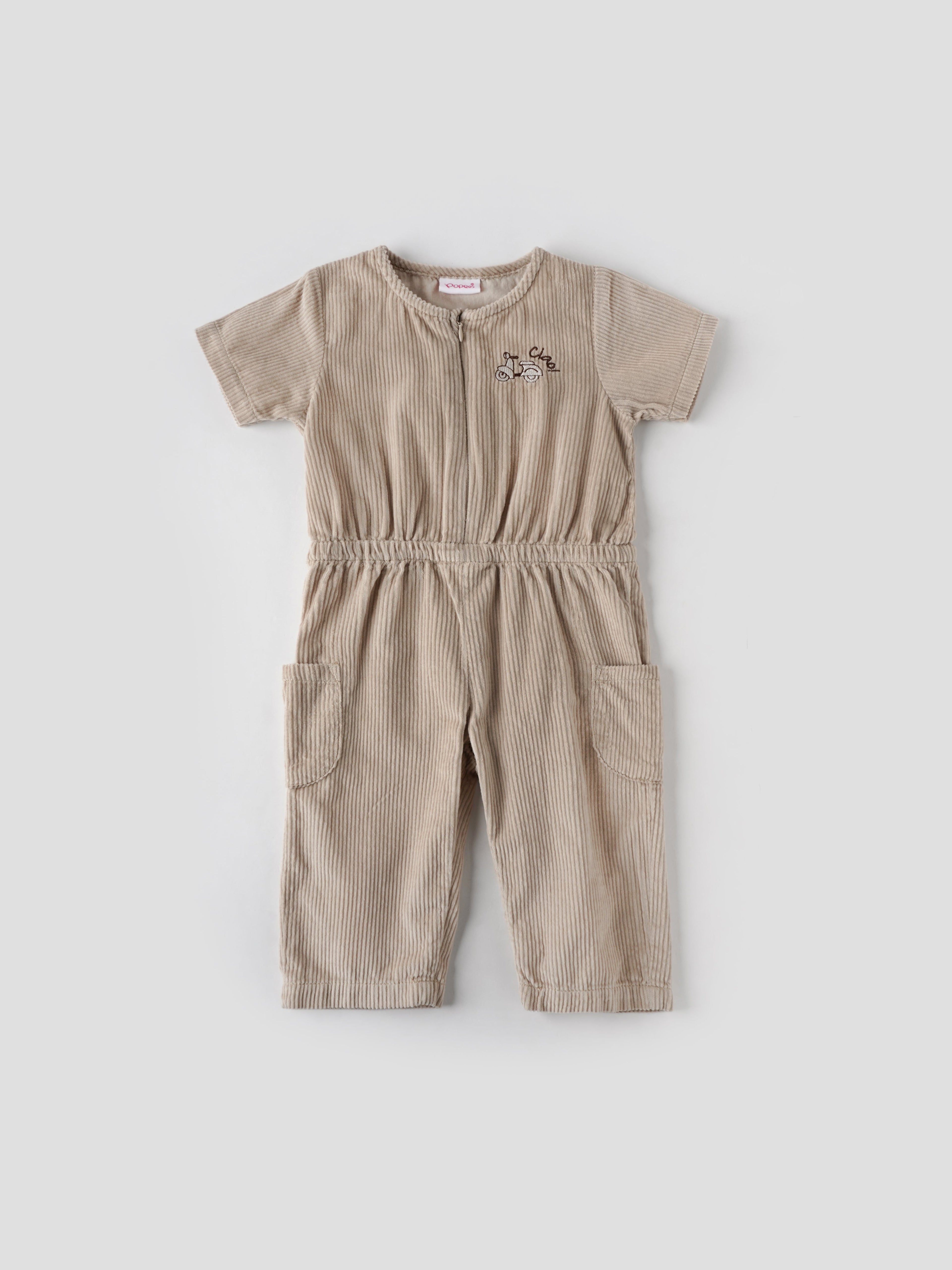 Popees Corduroy Utility Jumpsuit for Girls (1–8 Years) With Pockets & Embroidery Detailing
