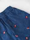 Fashionable Floral Embroidered Denim Knee Length Skirt for Girls