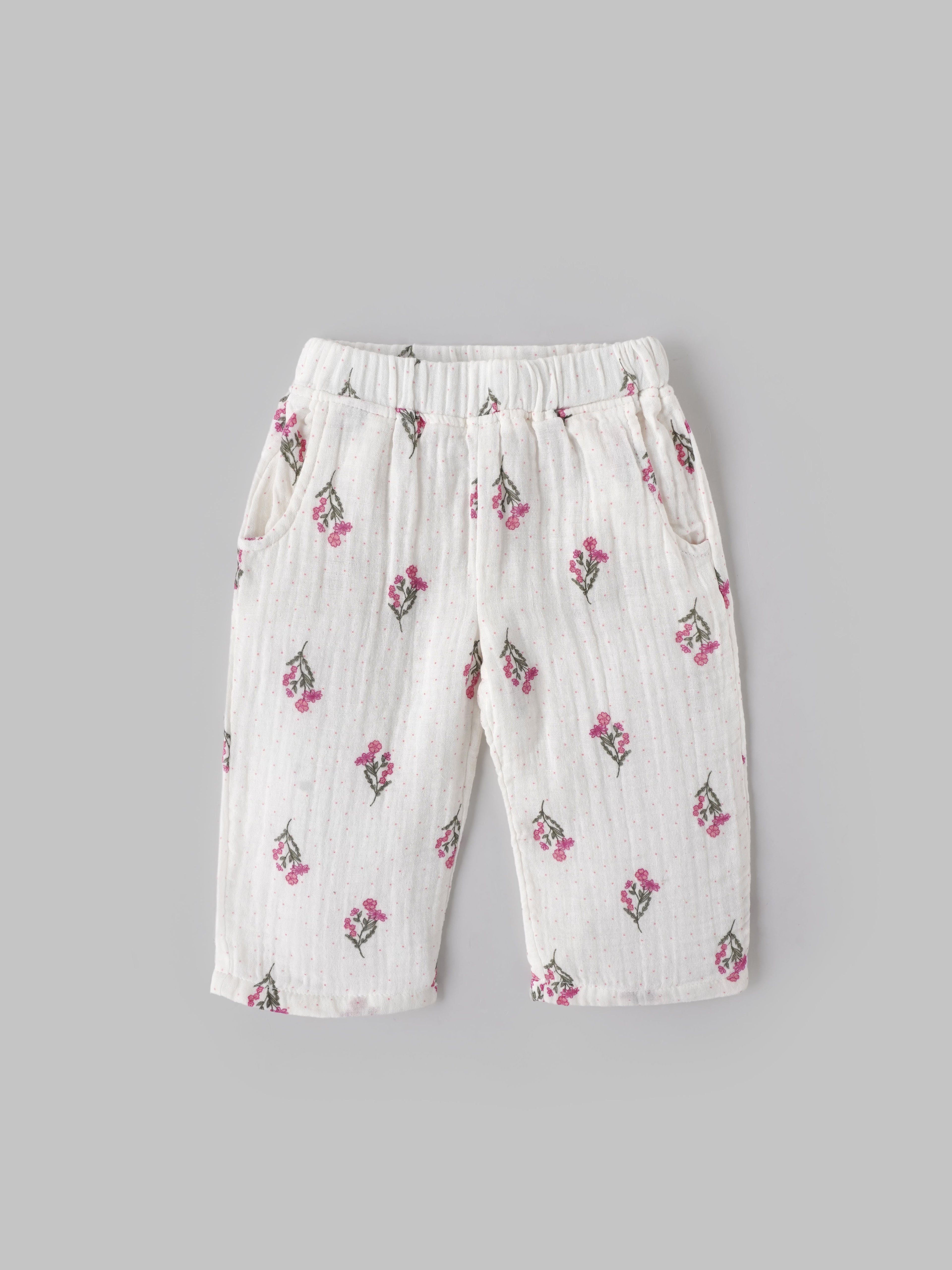 Popees Baby Girls Cotton Floral Top & Bottom Set| Full Sleeve Ruffle Outfit (9M–4Y)