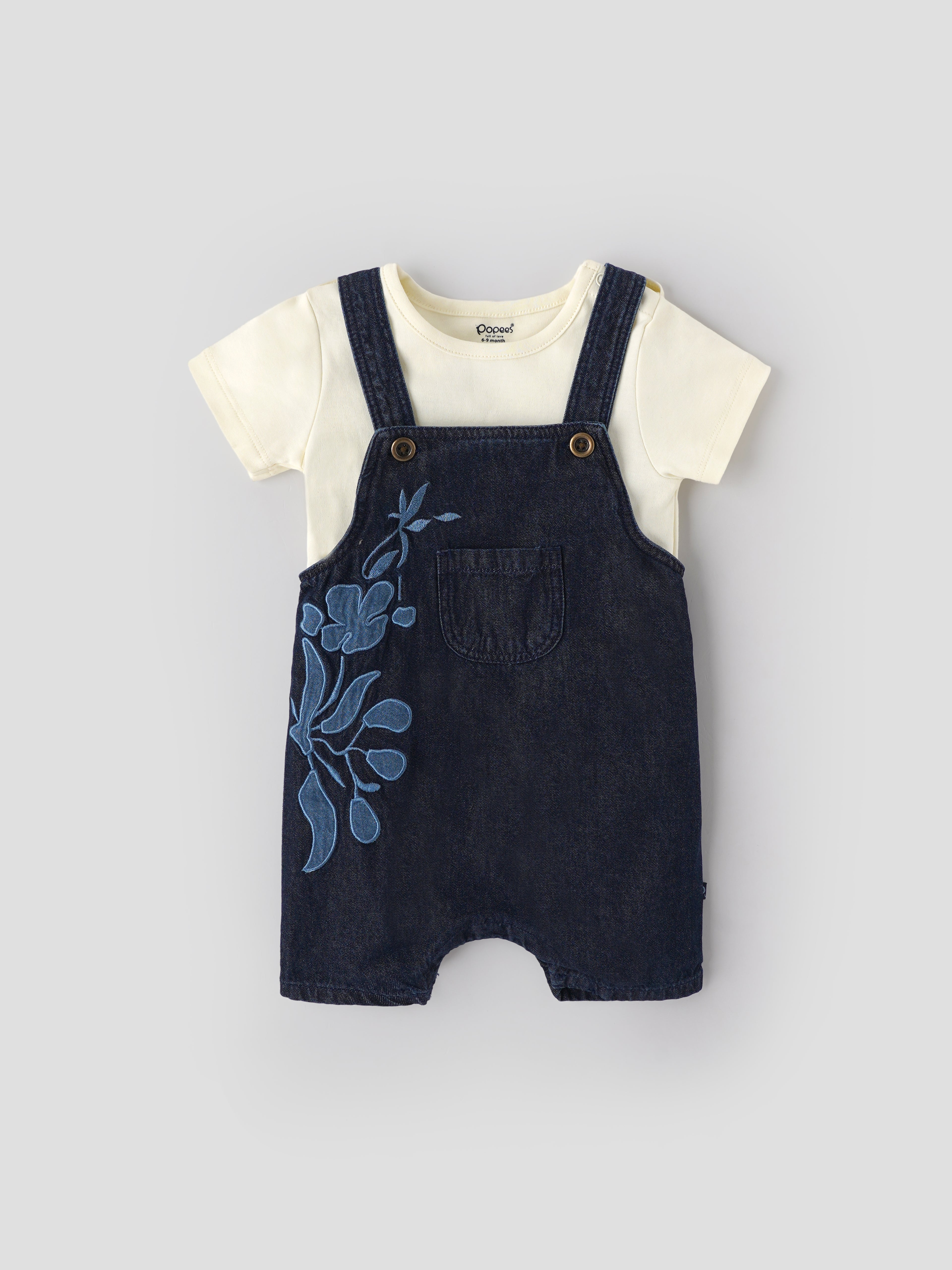 Popees Baby Boys Denim Dungaree with T-Shirt Set| Dark Blue| 3-36 Months