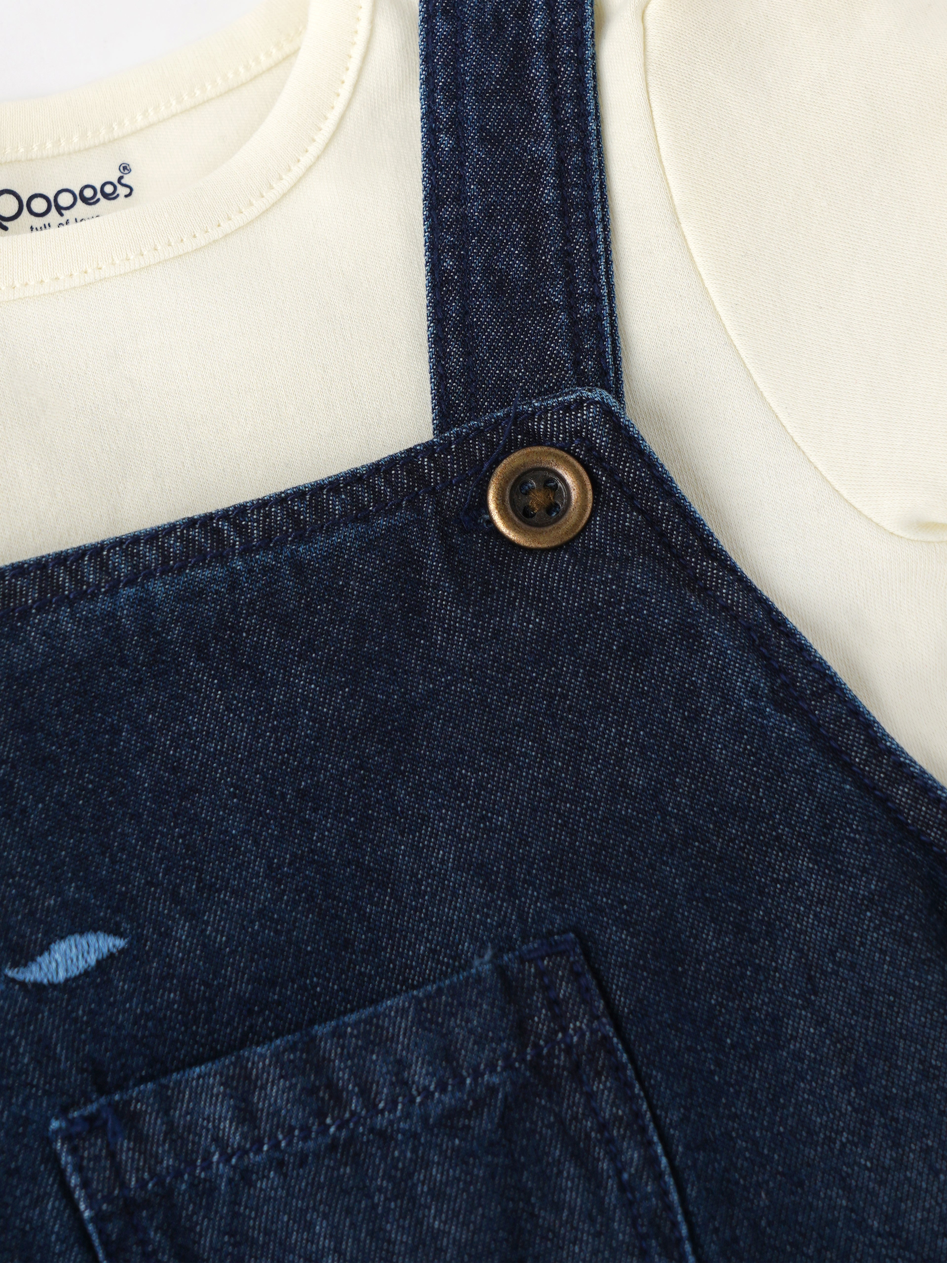 Popees Baby Boys Denim Dungaree with T-Shirt Set| Dark Blue| 3-36 Months