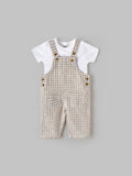 Popees Classic Checkered Overalls with White T-Shirt for a Stylish Look Dungaree Set (3–24 Months)for Baby Boys