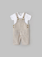 Popees Classic Checkered Overalls with White T-Shirt for a Stylish Look Dungaree Set (3–24 Months)for Baby Boys