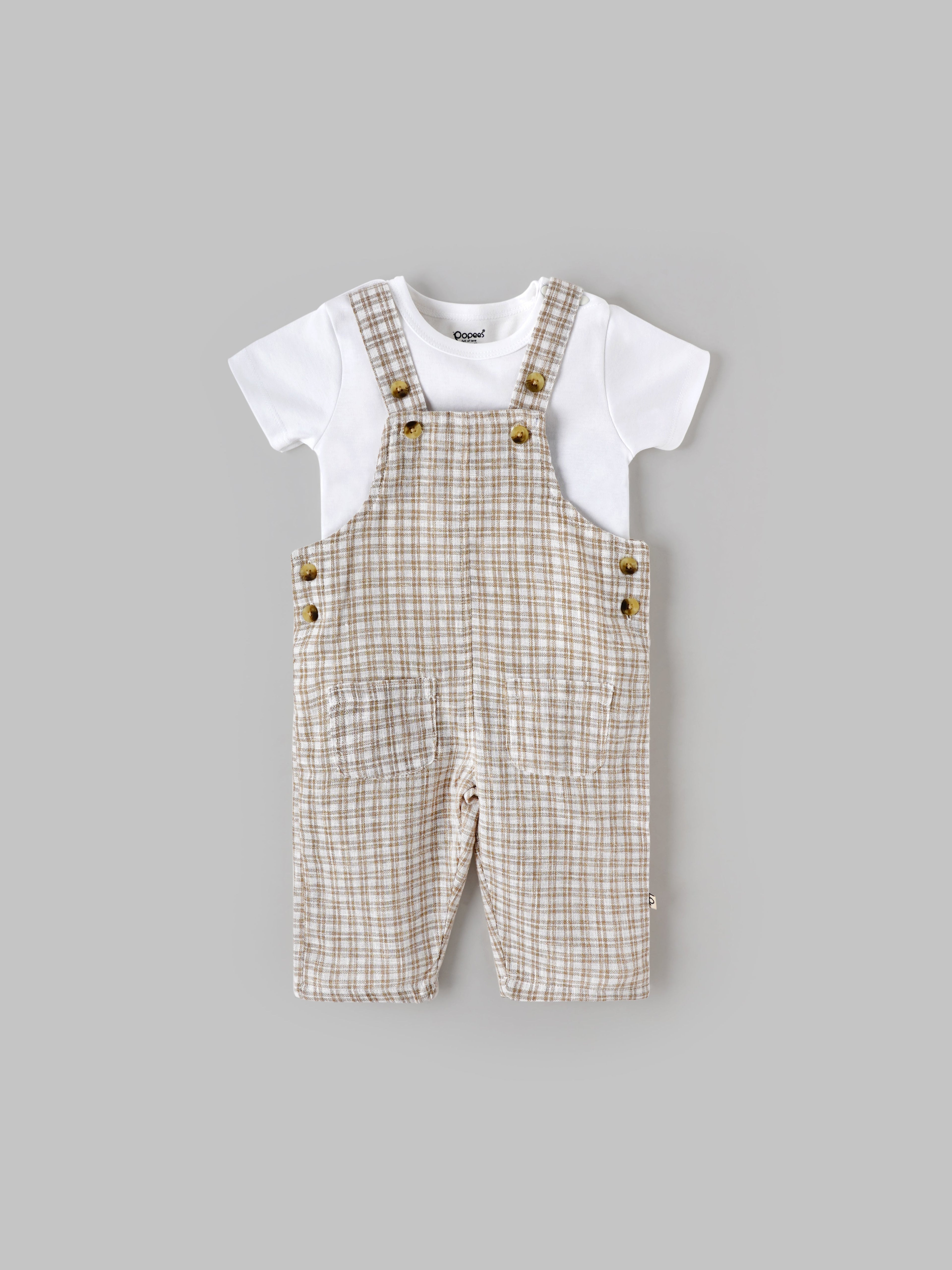 Popees Classic Checkered Overalls with White T-Shirt for a Stylish Look Dungaree Set (3–24 Months)for Baby Boys