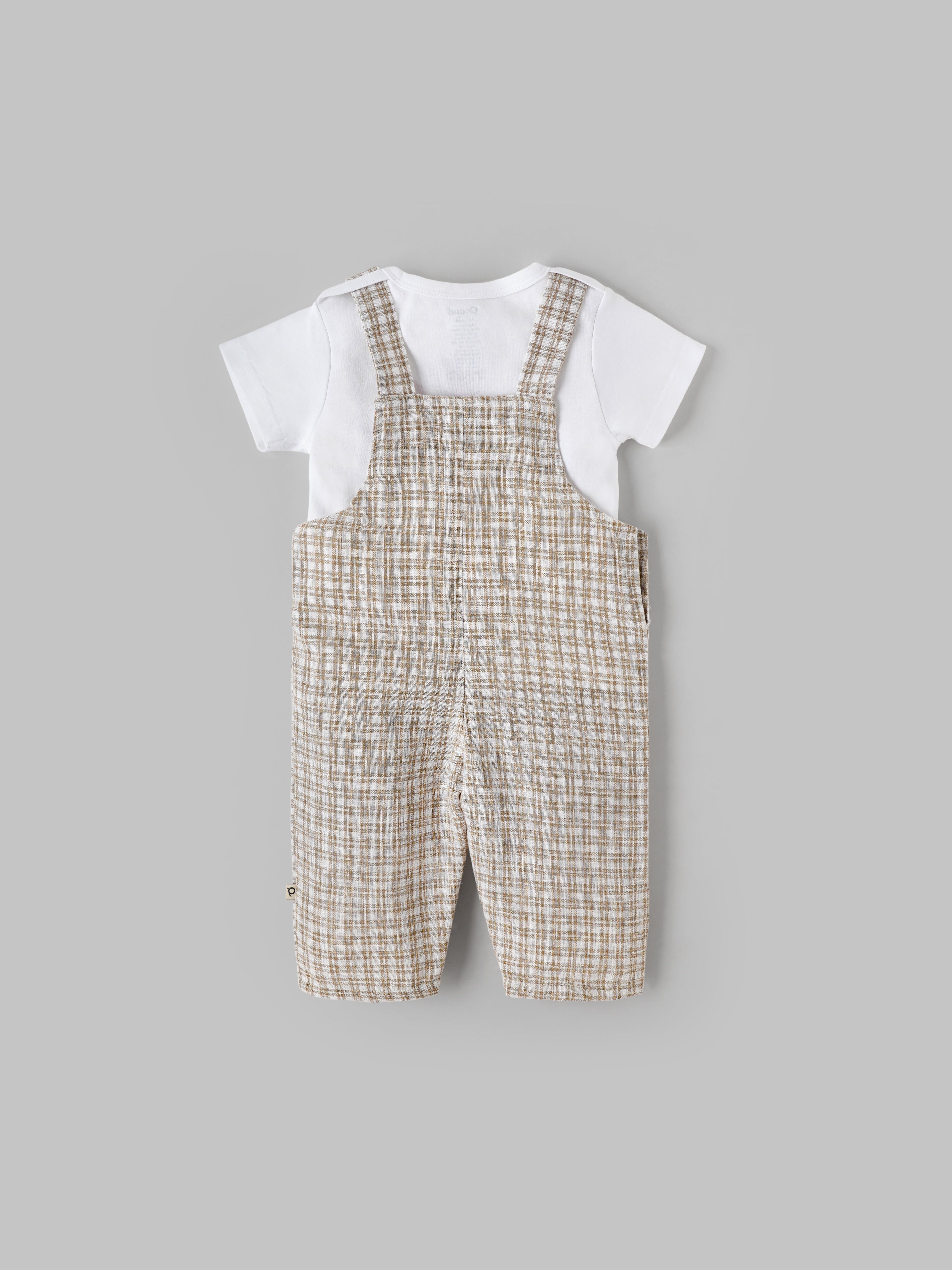 Popees Classic Checkered Overalls with White T-Shirt for a Stylish Look Dungaree Set (3–24 Months)for Baby Boys