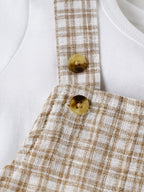 Popees Classic Checkered Overalls with White T-Shirt for a Stylish Look Dungaree Set (3–24 Months)for Baby Boys