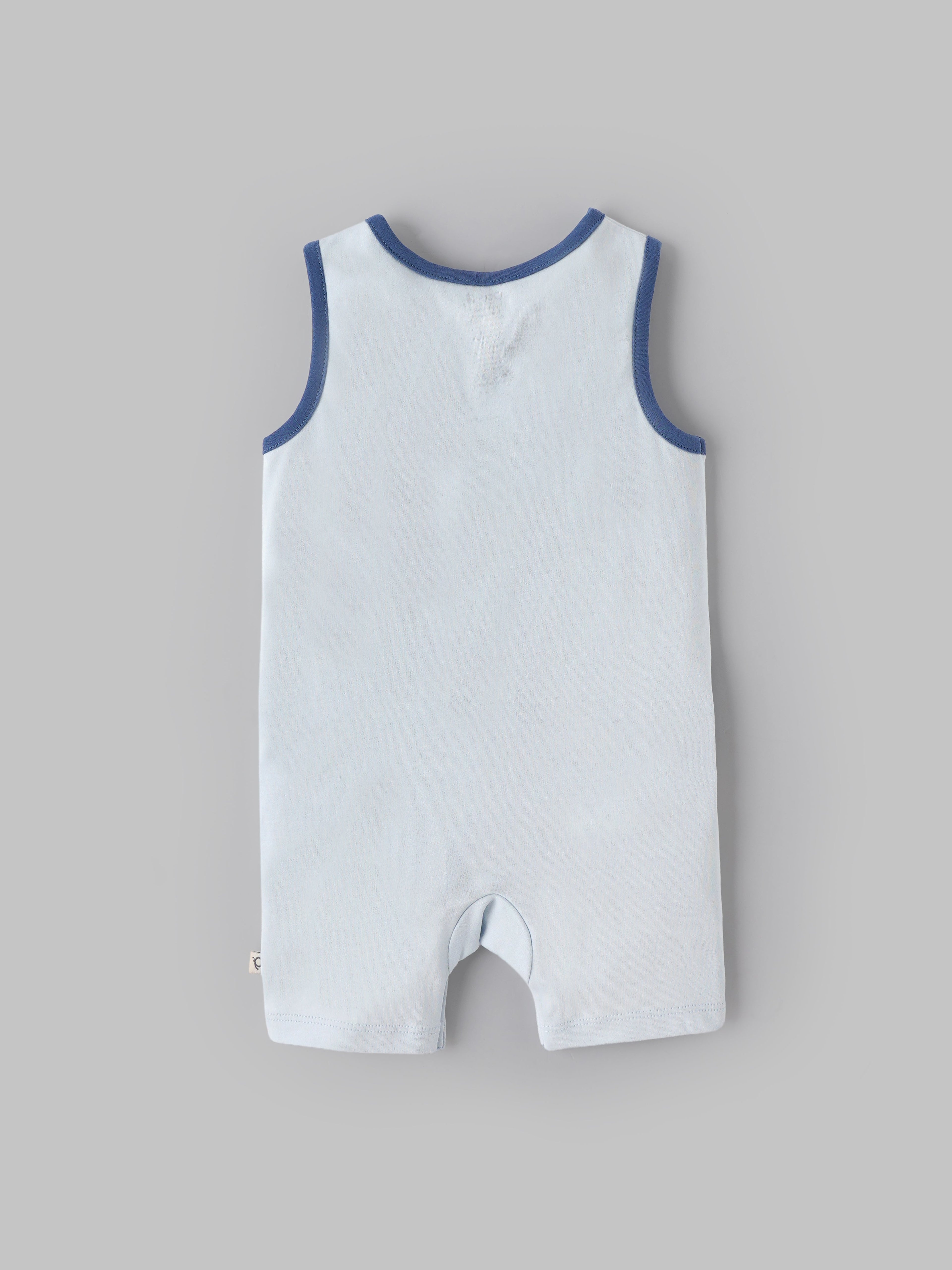 Popees Baby Boys Sleeveless Shark Romper| Light Blue| 3 to 24 Months