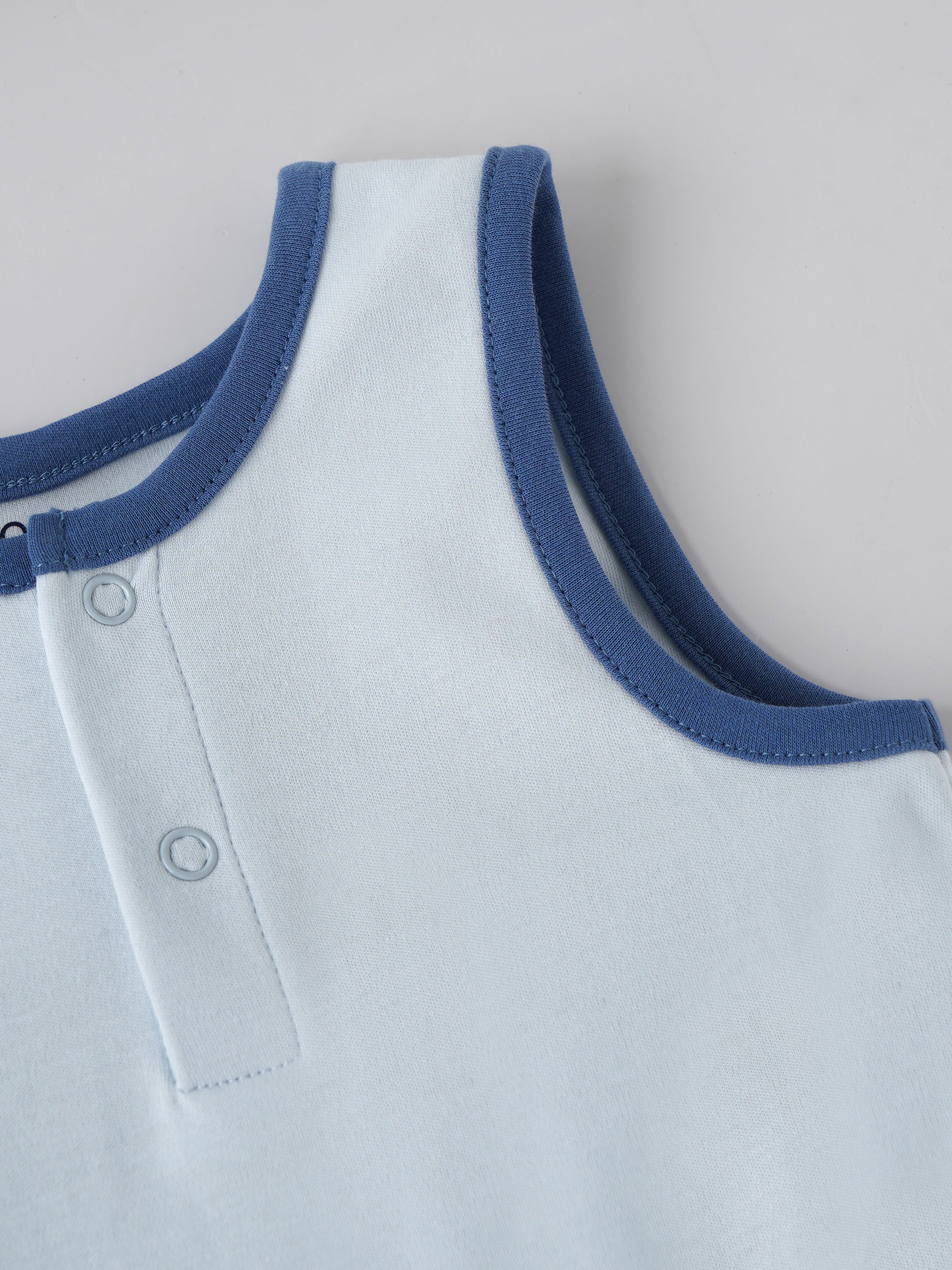 Popees Baby Boys Sleeveless Shark Romper| Light Blue| 3 to 24 Months