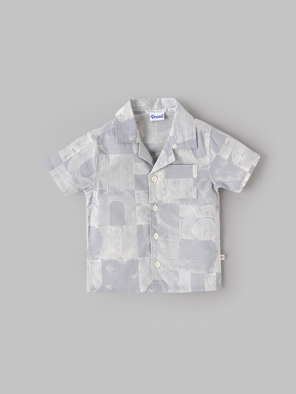 Popees Baby Boys Printed Cotton Linen Shirt | Cream | Short Sleeve Collared Shirt | 3–24 Months