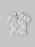 Popees Baby Boys Printed Cotton Linen Shirt | Cream | Short Sleeve Collared Shirt | 3–24 Months