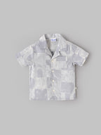 Popees Baby Boys Printed Cotton Linen Shirt | Cream | Short Sleeve Collared Shirt | 3–24 Months