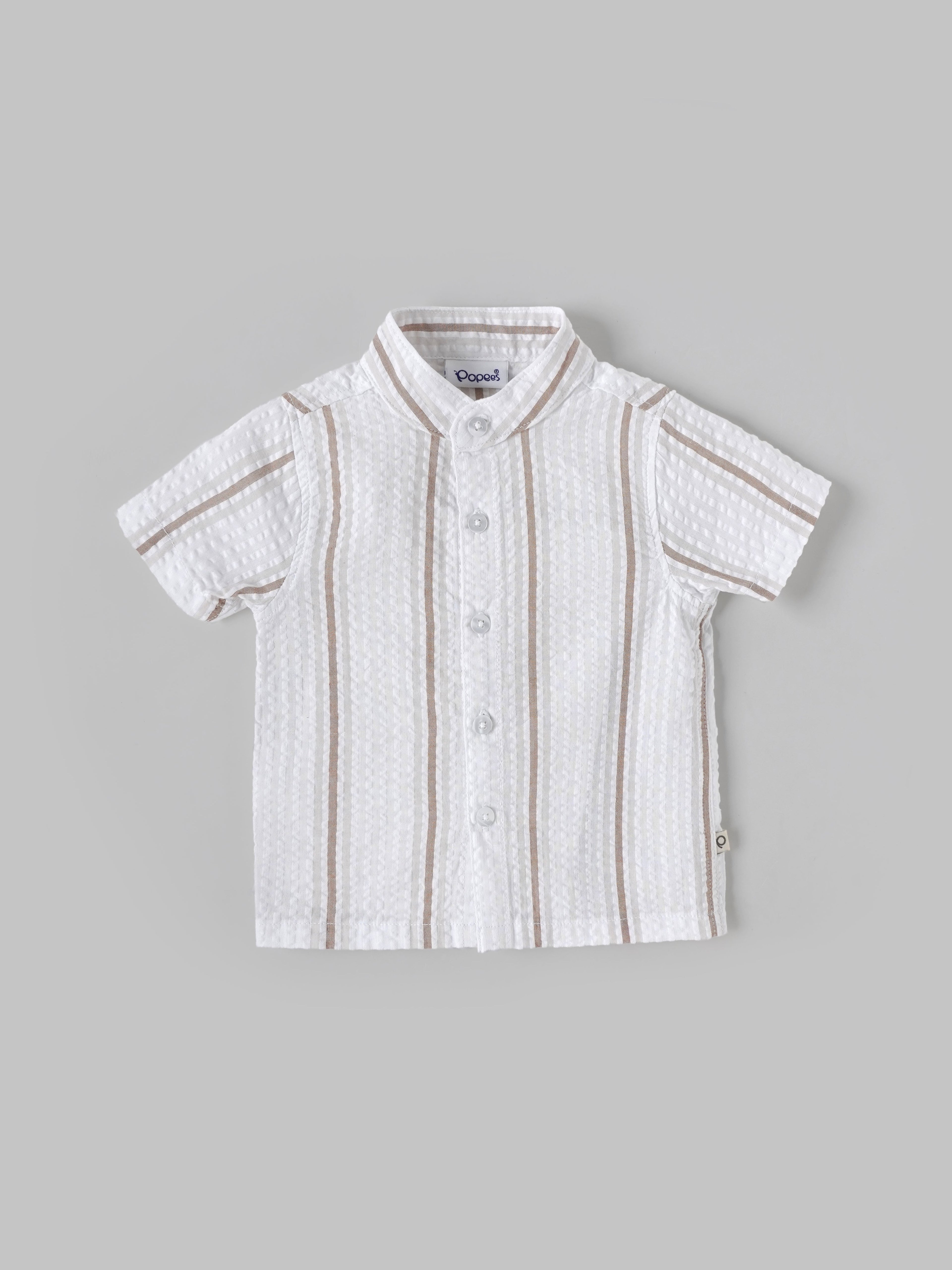 Popees Baby Boys Striped Cotton Half Sleeve Shirt with Mandarin Collar| 3M–24M