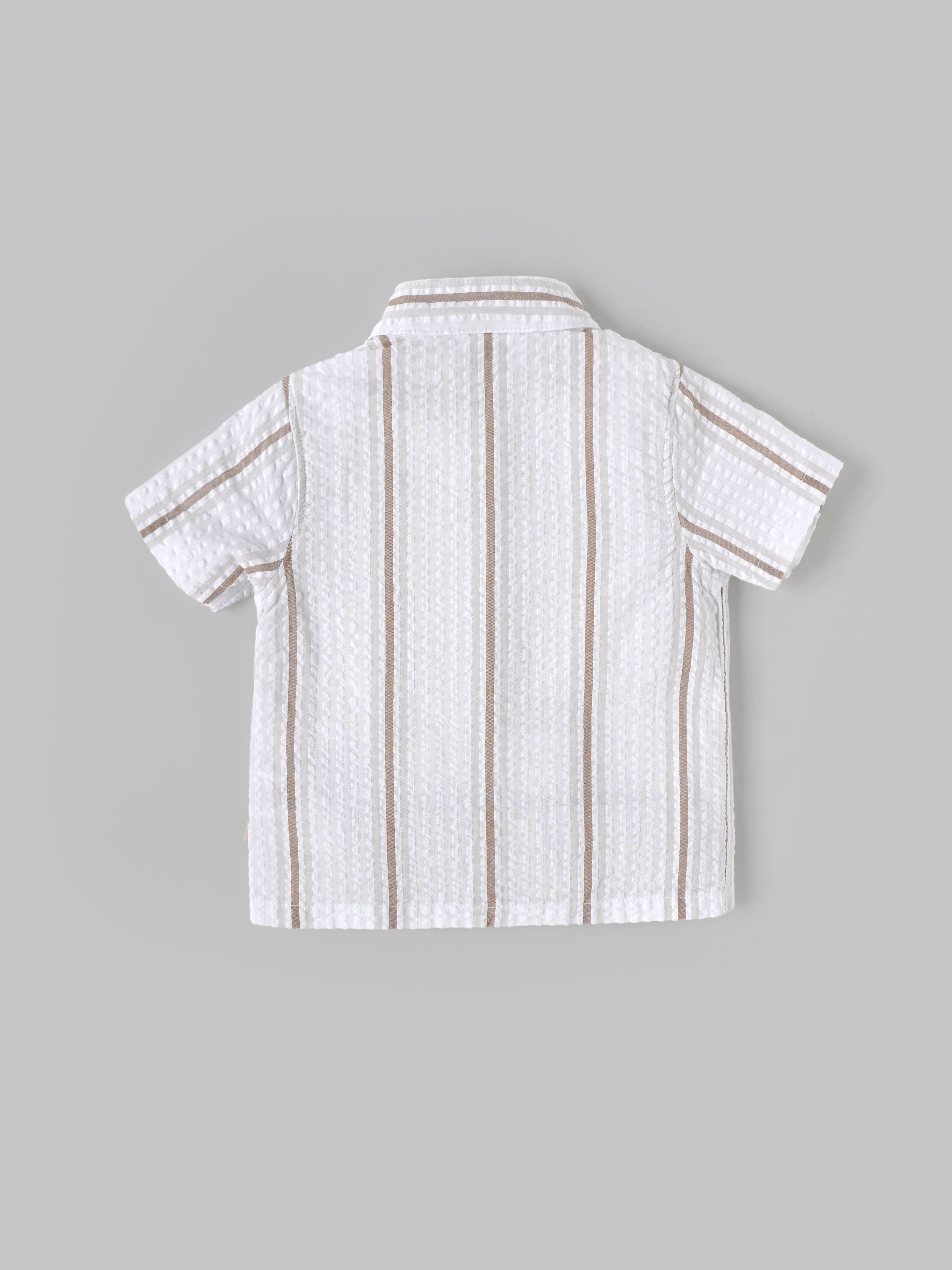 Popees Baby Boys Striped Cotton Half Sleeve Shirt with Mandarin Collar| 3M–24M