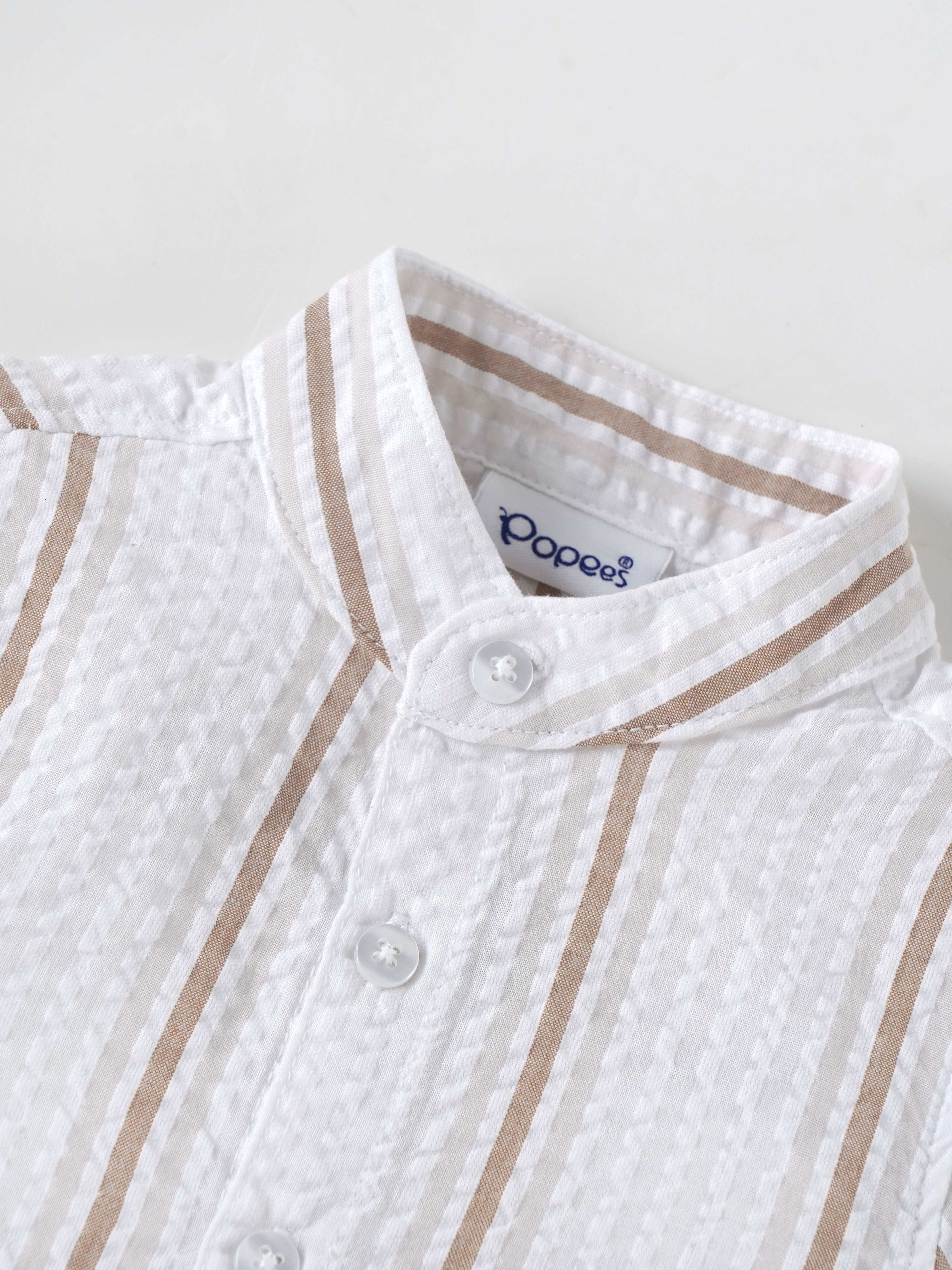 Popees Baby Boys Striped Cotton Half Sleeve Shirt with Mandarin Collar| 3M–24M