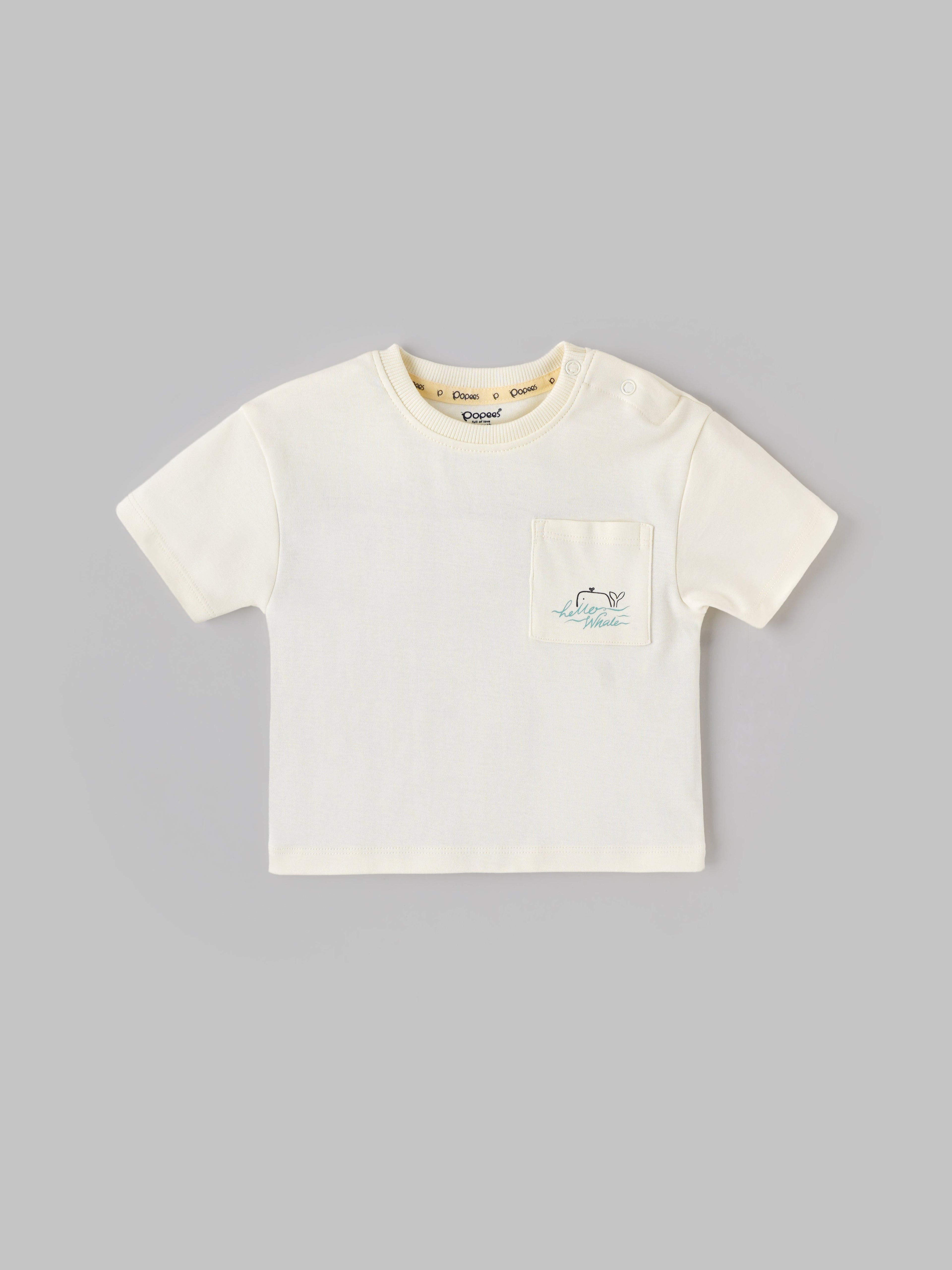 Popees Baby Boys Cotton T-Shirt with Pocket| Cream| 3-36 Months