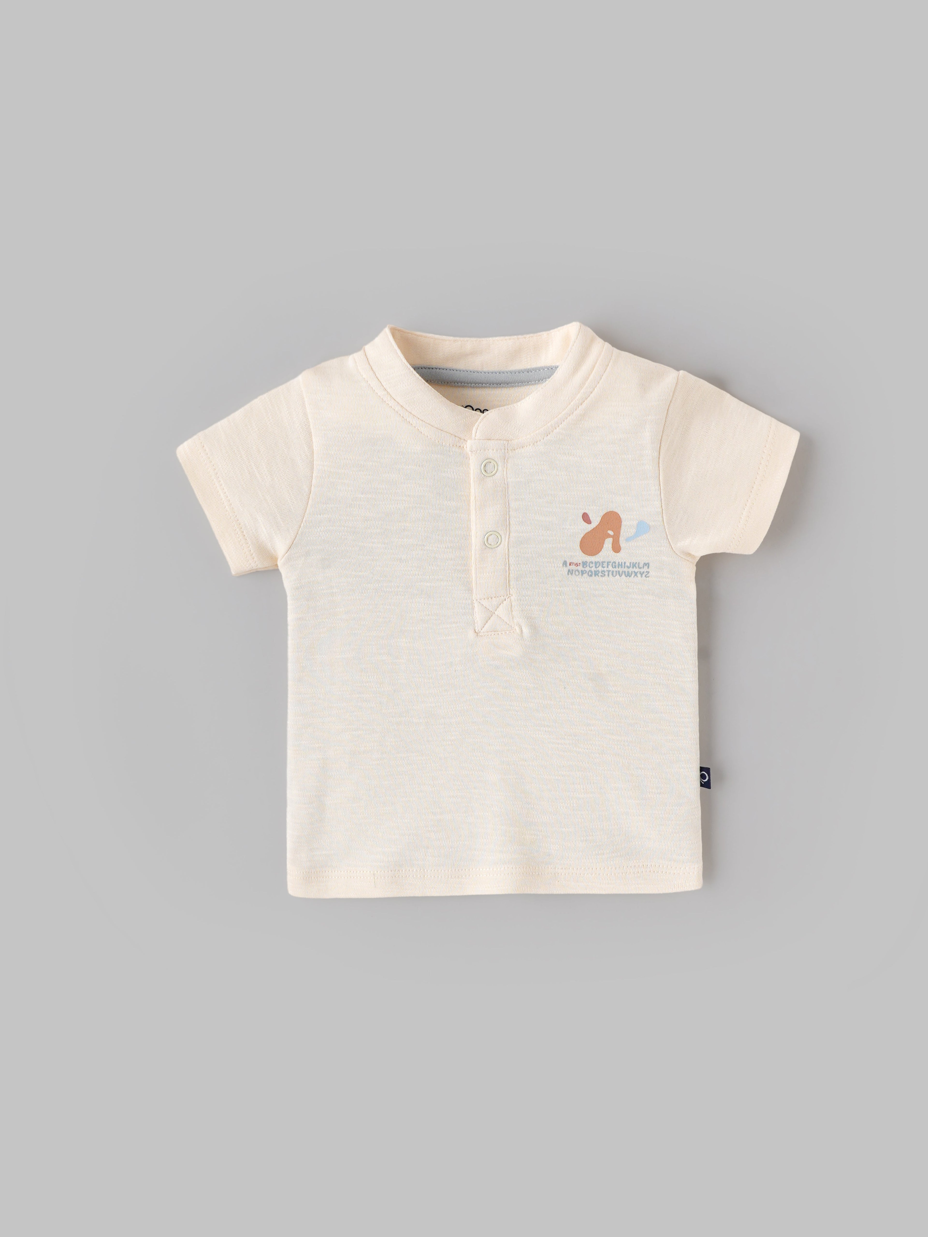Popees Baby Boys Henley Cotton T-Shirt| Cream| 3-36 Months