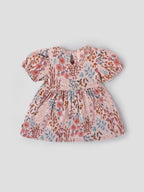 Popees Baby Girls Short Sleeve Floral Print Dress| Dusty Rose| 3-24 Months