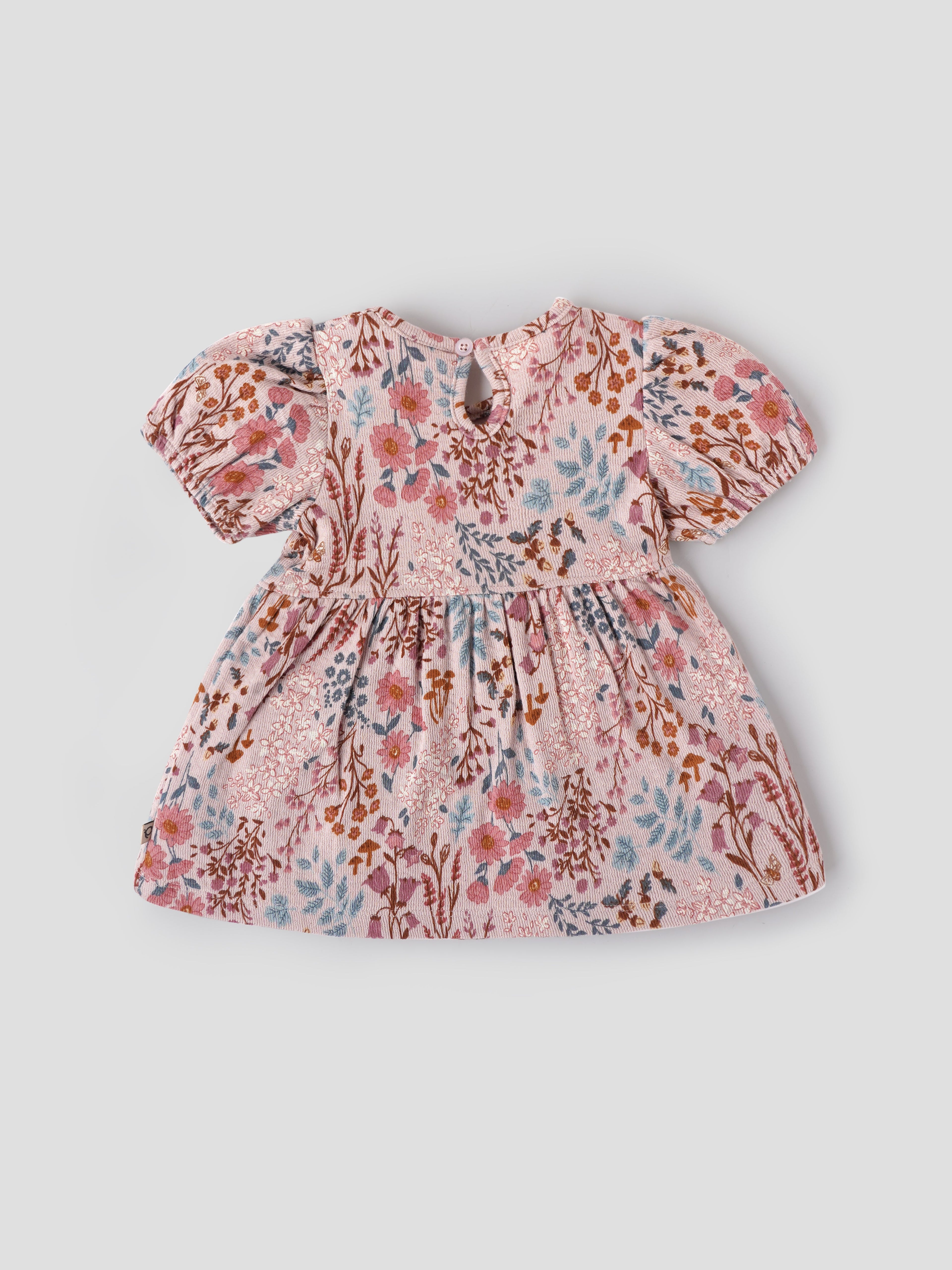 Popees Baby Girls Short Sleeve Floral Print Dress| Dusty Rose| 3-24 Months